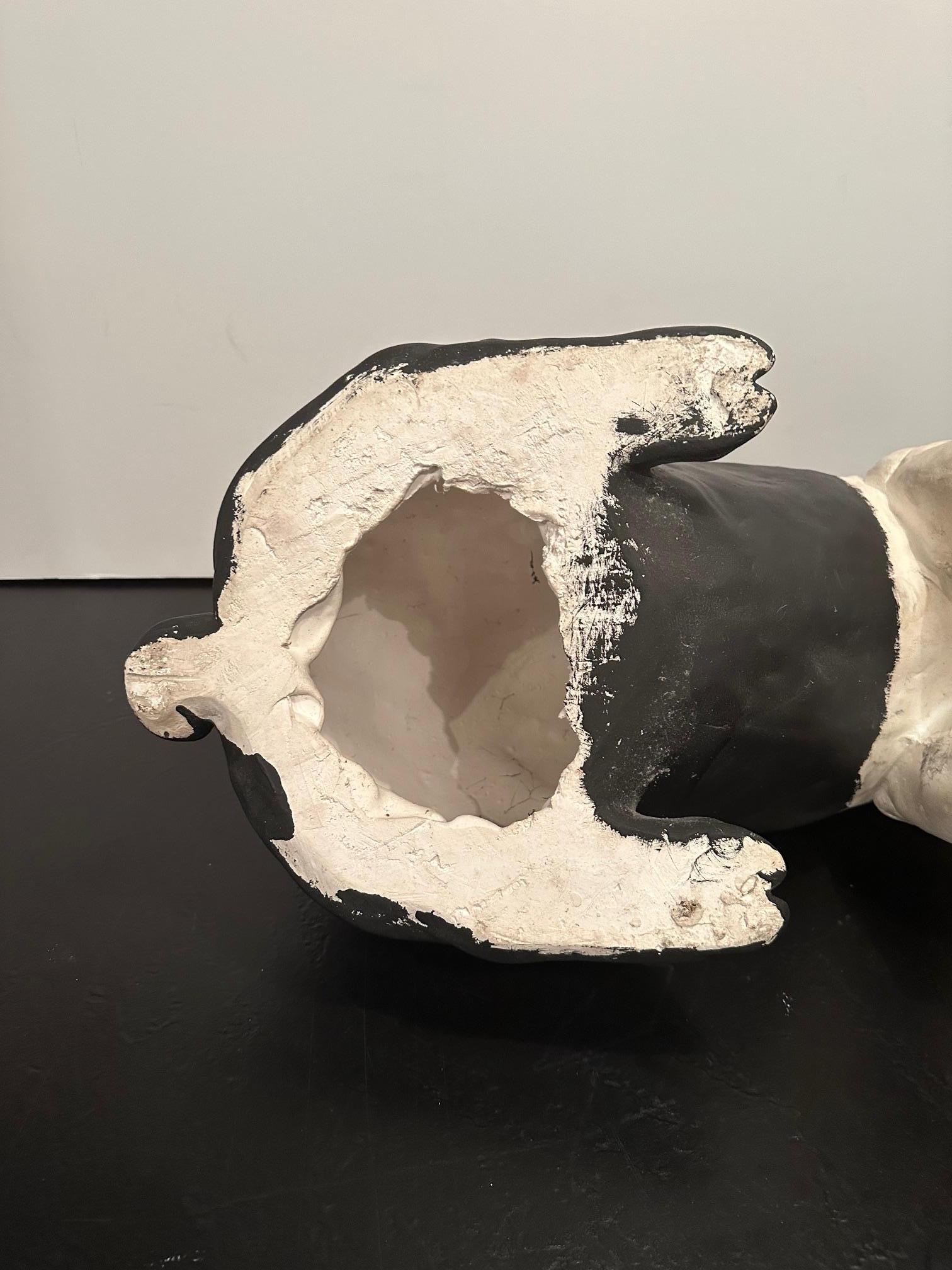 Adorable Plaster Black & White Pig Sculpture from Butcher Shop For Sale 3