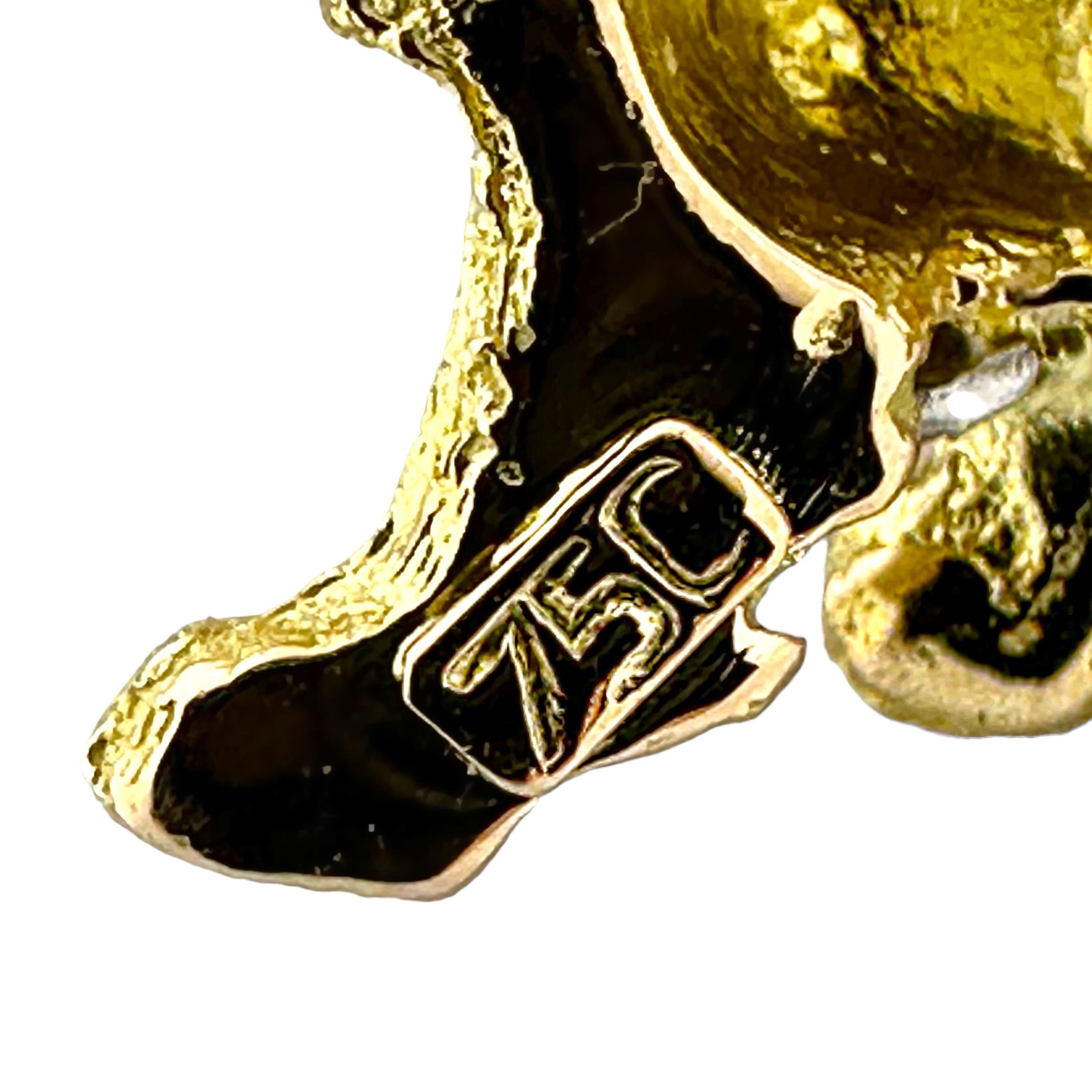 Adorable Puppy Brooch in 18K Yellow Gold with Sapphire Eyes & Ruby Tongue 4