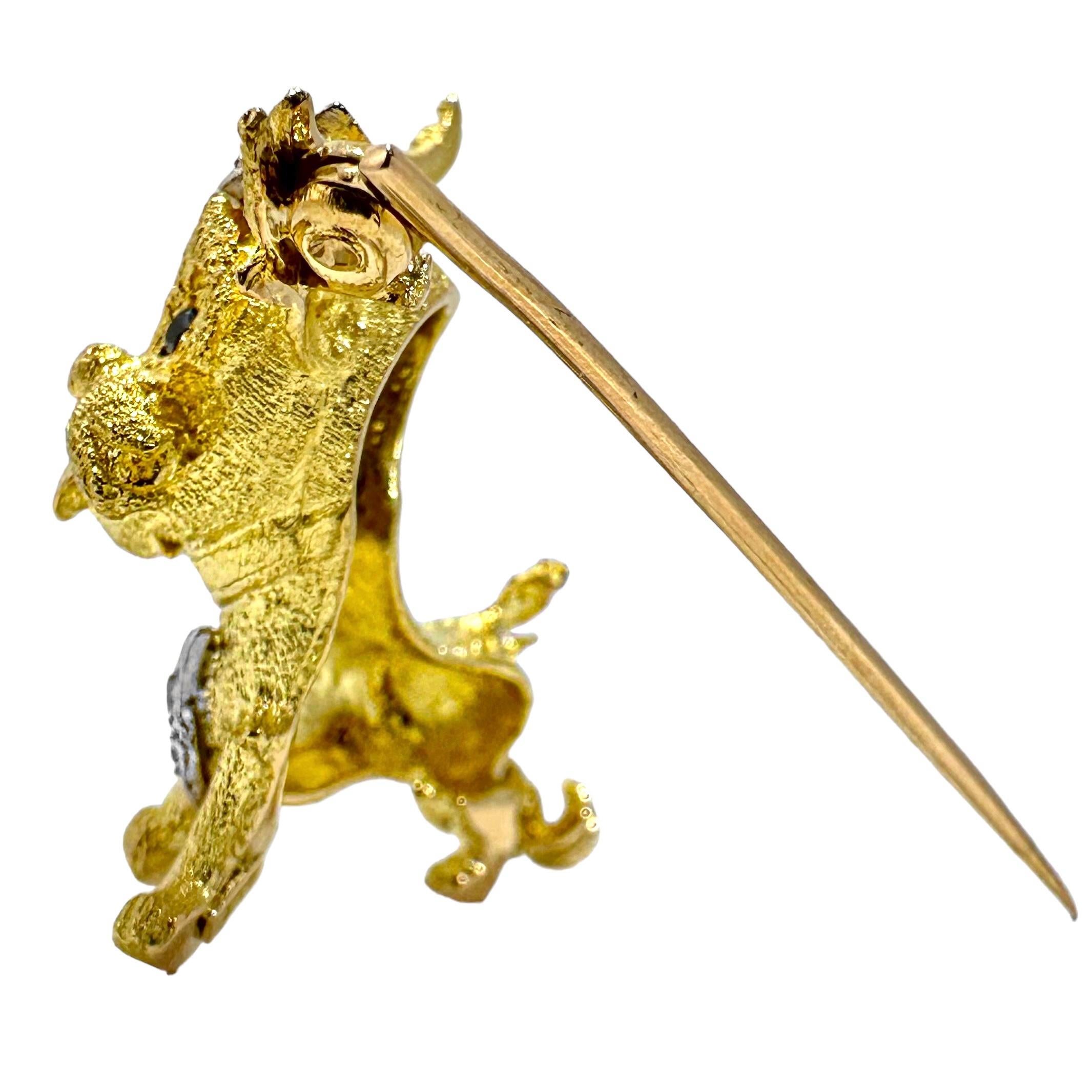 Adorable Puppy Brooch in 18K Yellow Gold with Sapphire Eyes & Ruby Tongue 2
