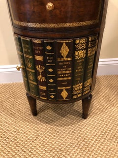 Adorable Round Maitland Smith Book Motife End Table Cabinet