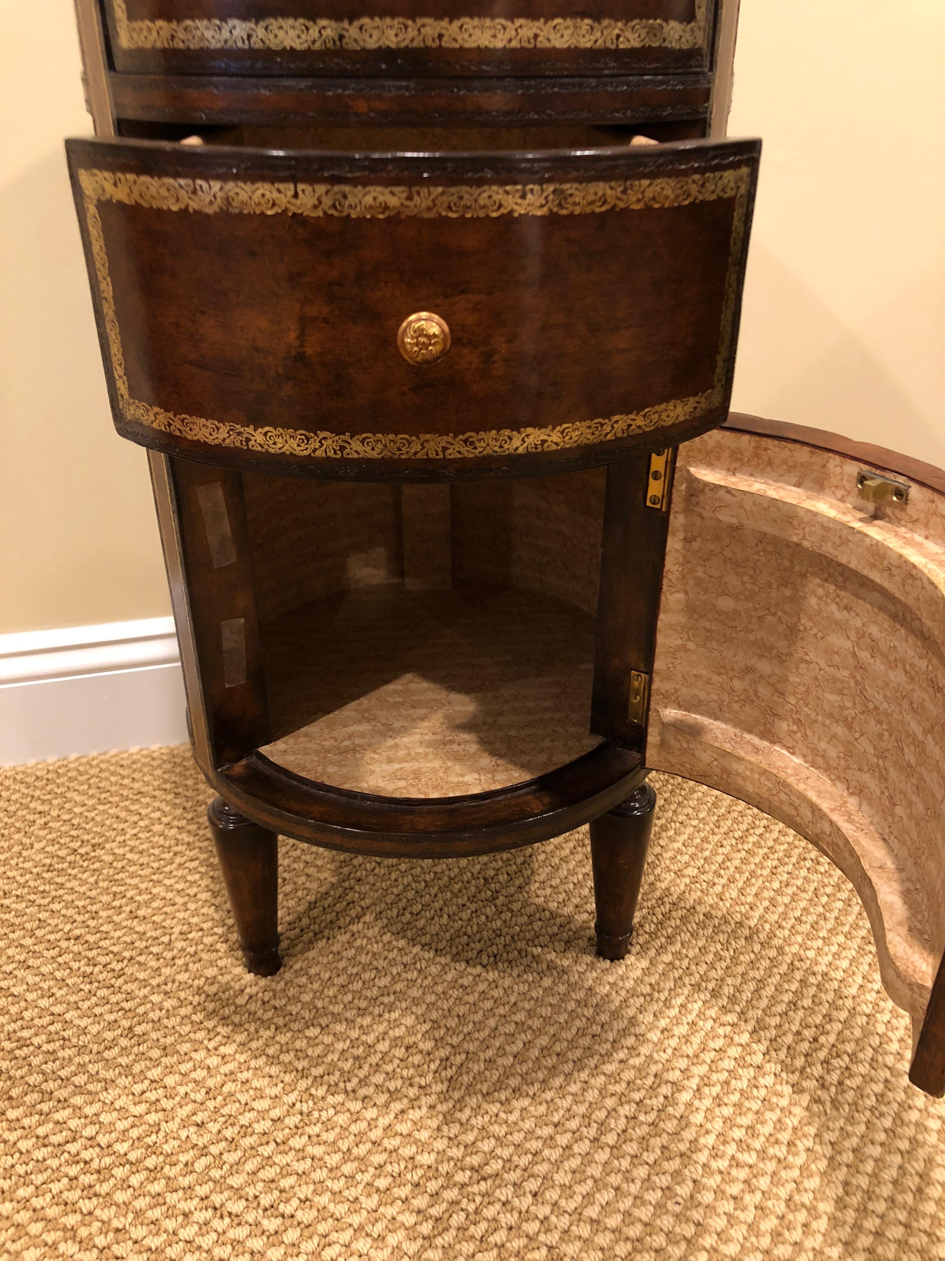 Leather Adorable Round Maitland Smith Book Motife End Table Cabinet