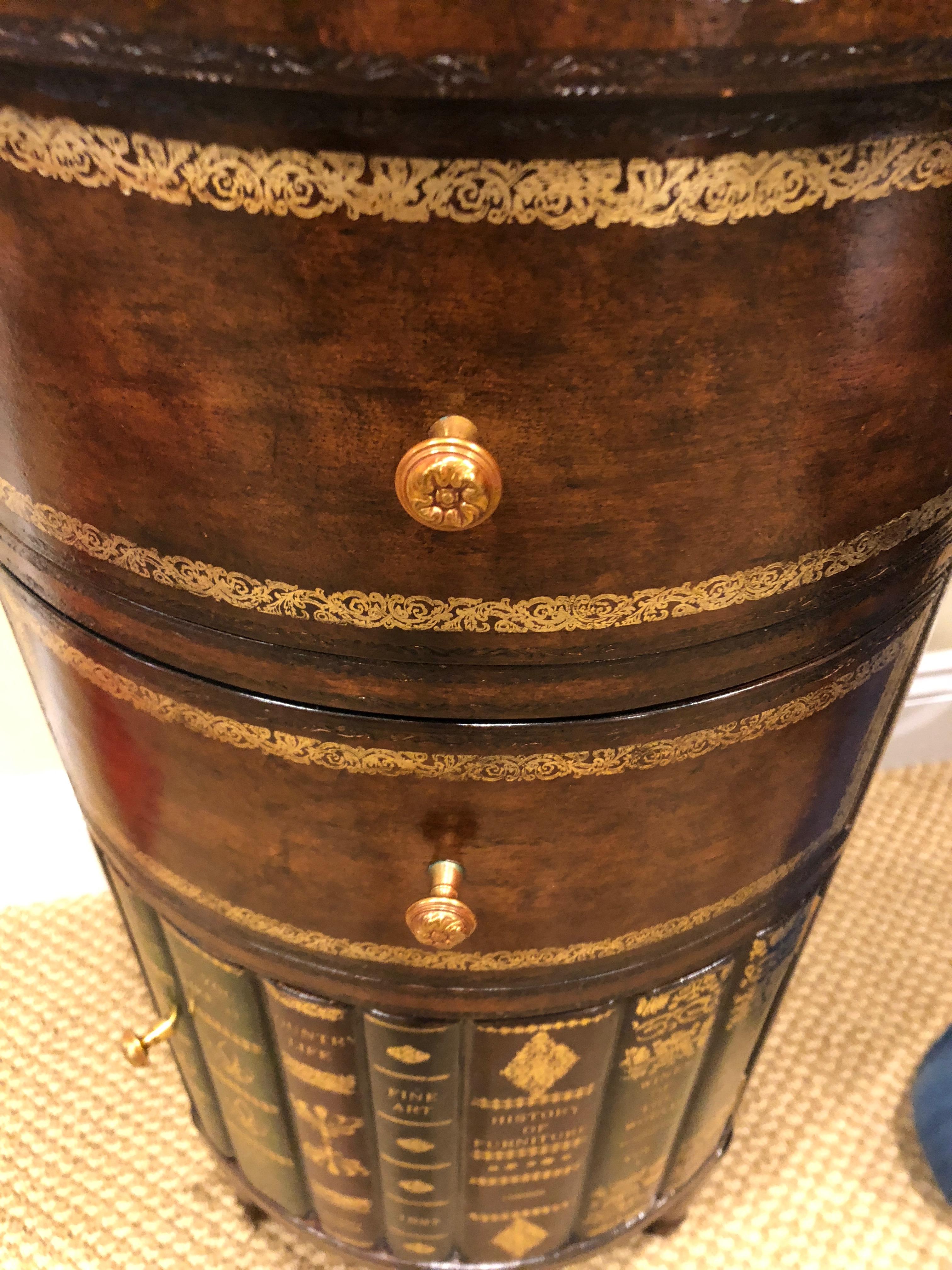 Adorable Round Maitland Smith Book Motife End Table Cabinet 3