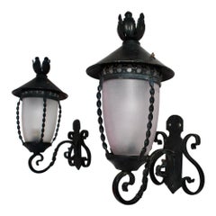 Adorable Small Pair of French 1940's Wrought Iron Outdoor/Indoor Sconces