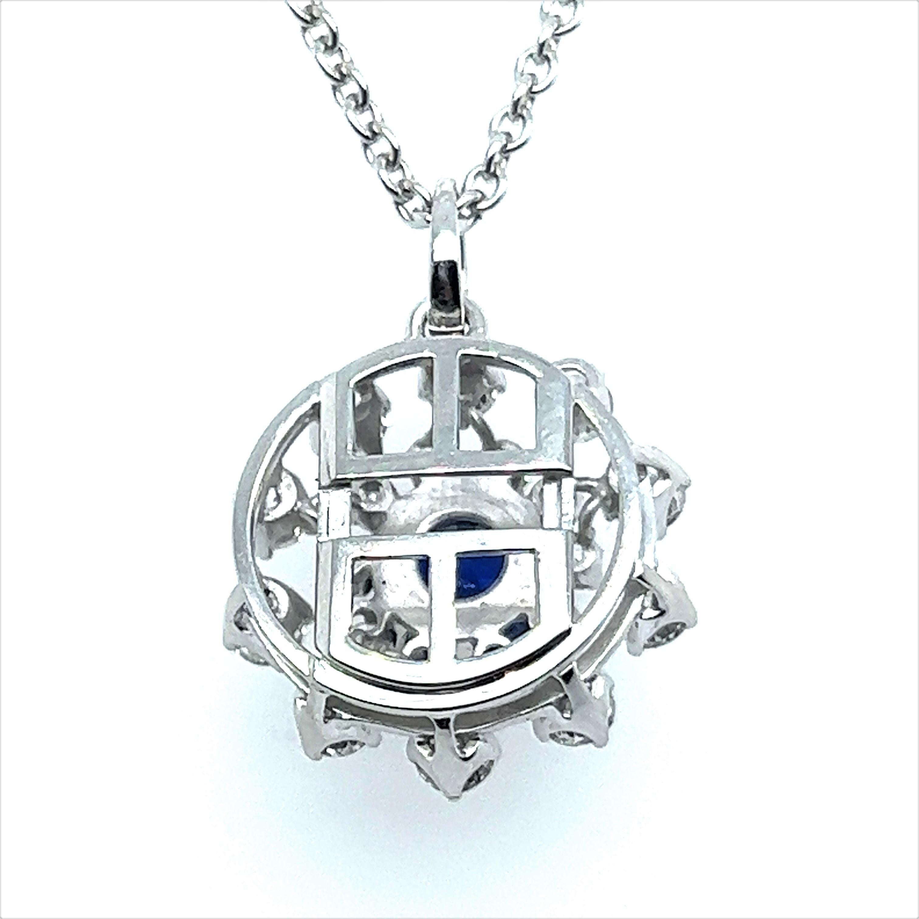 Women's or Men's Adorable Snowflake Pendant in 18K White Gold with Natural Sapphire and Diamonds For Sale
