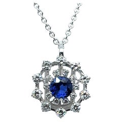 Adorable Snowflake Pendant in 18K White Gold with Natural Sapphire and Diamonds