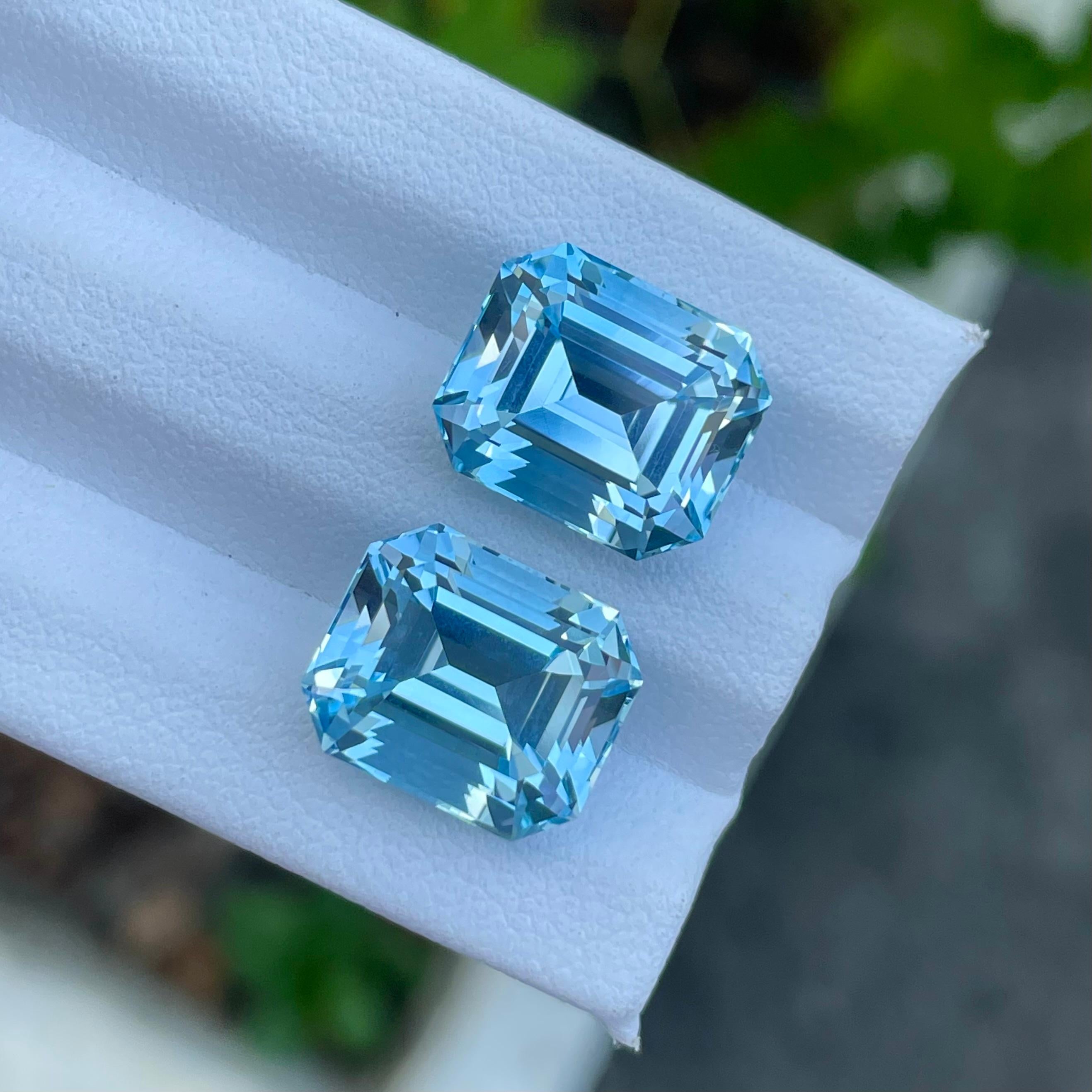 Bezaubernder Schweizer Blautopas Paar 20,65 Karat Smaragdschliff Natürlicher Edelstein aus Madagaskar im Angebot 3