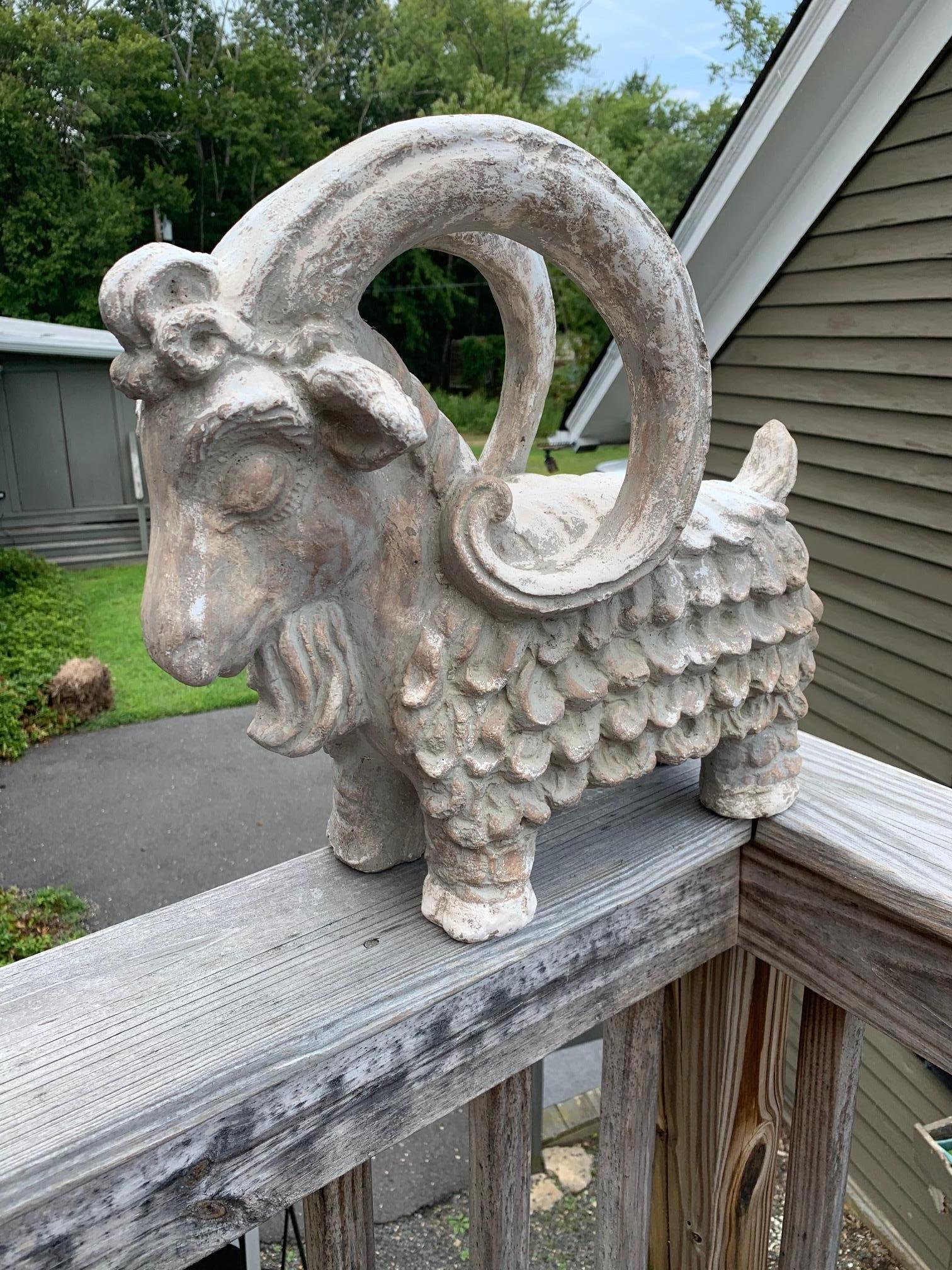 American Adorable Terracotta Sculpture of Billy Goat Ram For Sale