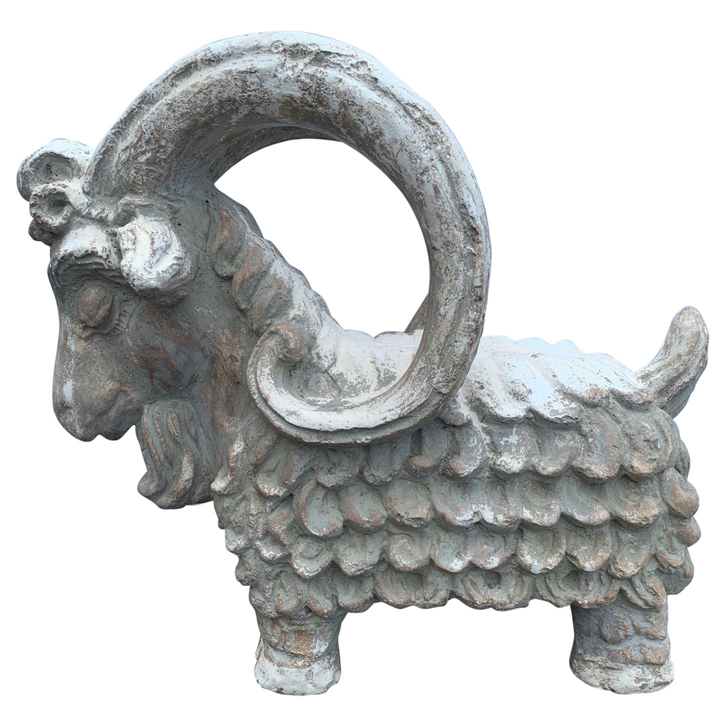 Adorable Terracotta Sculpture of Billy Goat Ram For Sale