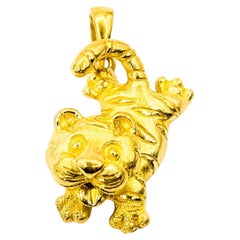 Adorable Tiger Kitten Pendant in 24k Yellow Gold