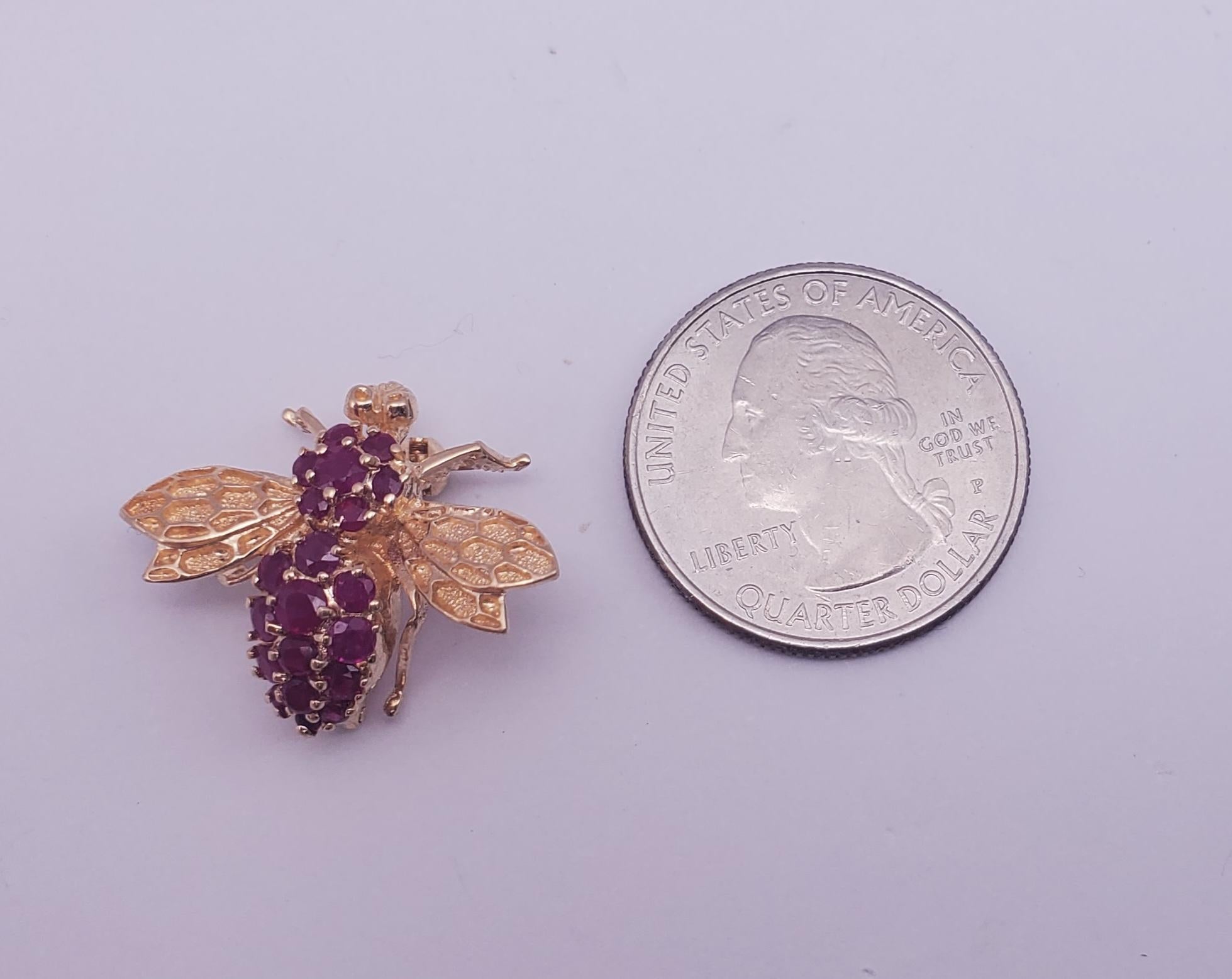 Adorable Vintage 14Y 1.40tw Natural Ruby Bee Insect Pin/Brooch For Sale 5