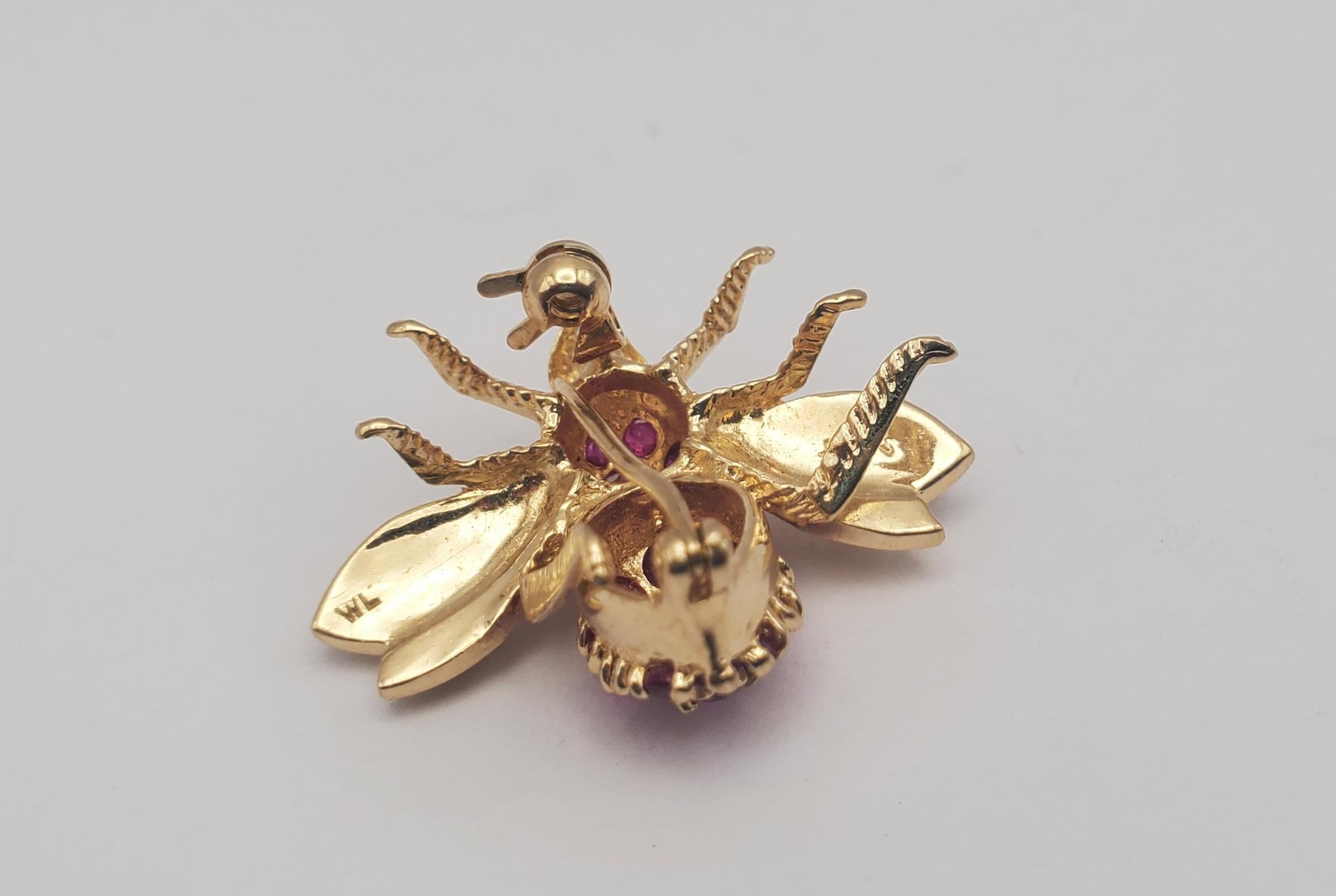 Adorable Vintage 14Y 1.40tw Natural Ruby Bee Insect Pin/Brooch For Sale 1