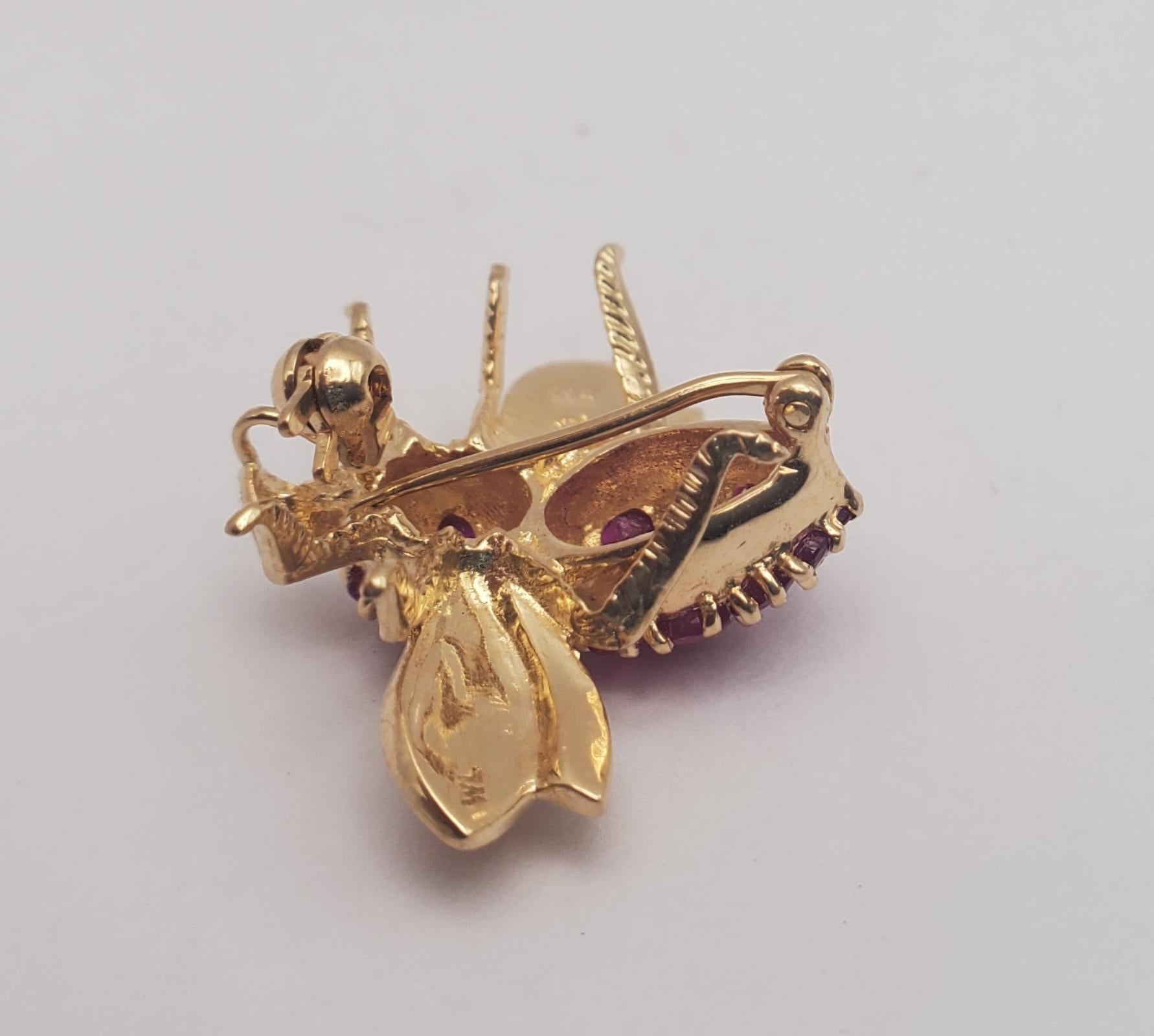 Adorable Vintage 14Y 1.40tw Natural Ruby Bee Insect Pin/Brooch For Sale 2