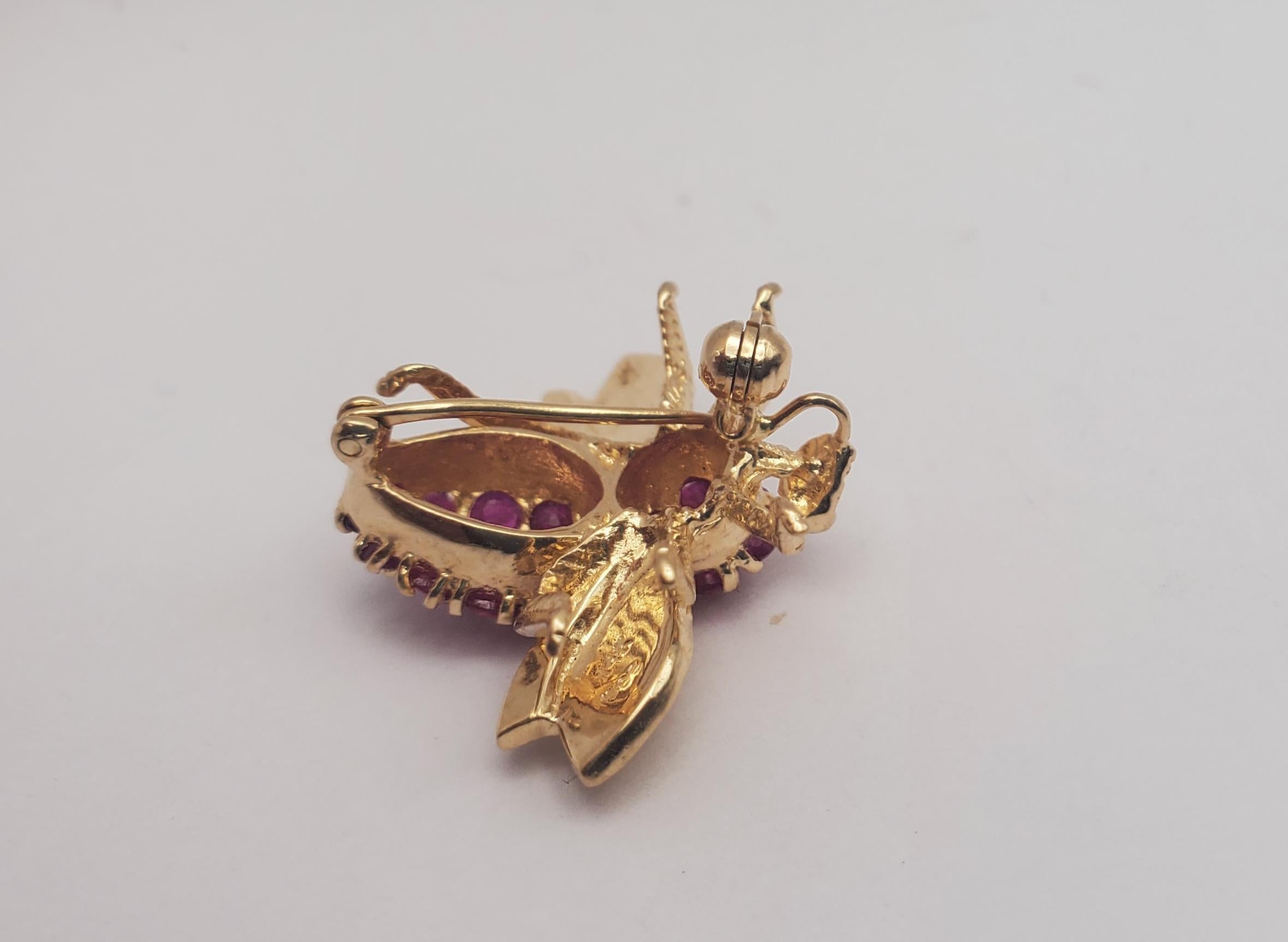 Adorable Vintage 14Y 1.40tw Natural Ruby Bee Insect Pin/Brooch For Sale 3