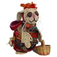 Peruvian Folk Art Pink BUNNY Rabbit Woven Basket Handmade Wool