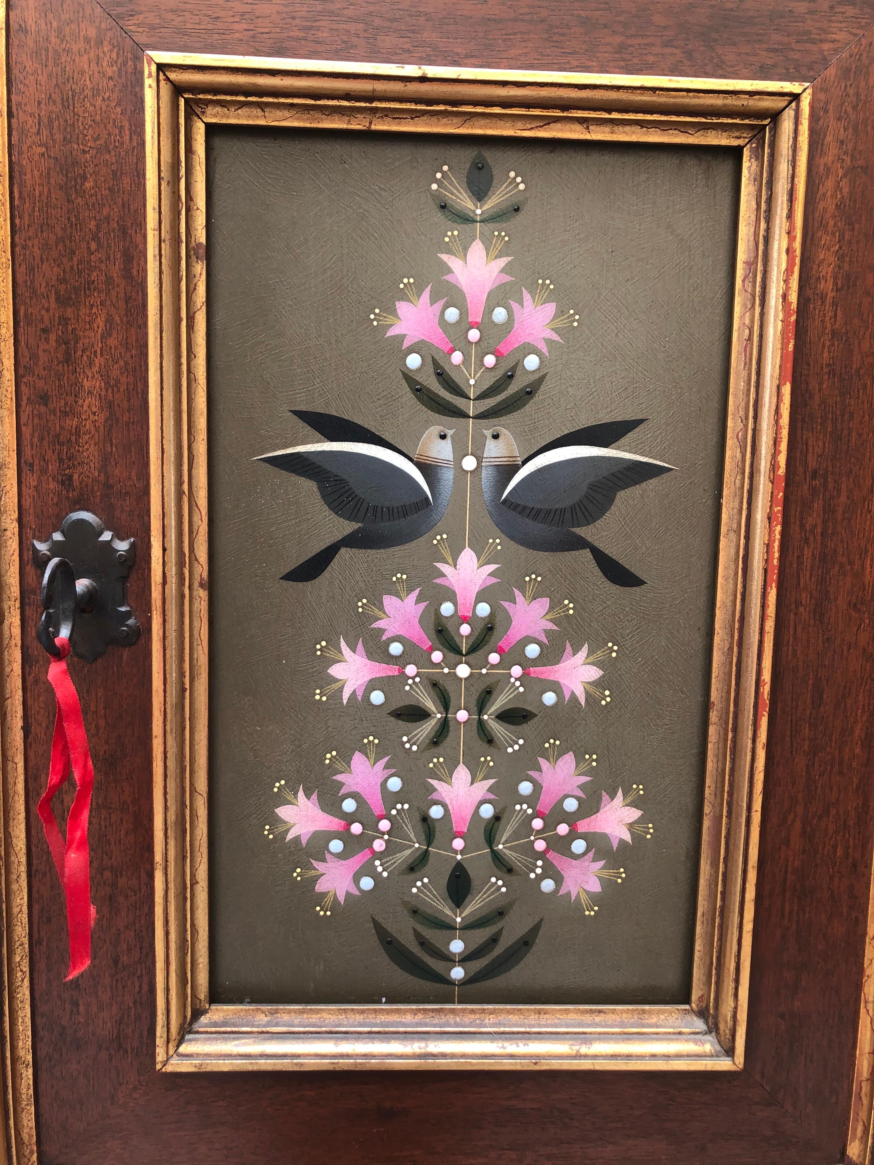 20th Century Adorable Wall Hanging Cabinet with Hand Painted Art For Sale