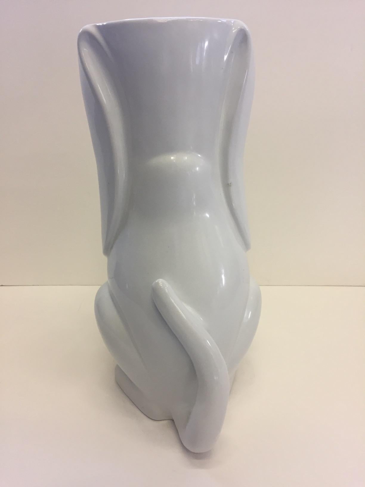 Adorable White Italian Ceramic Basset Hound Dog Umbrella Stand For Sale 1