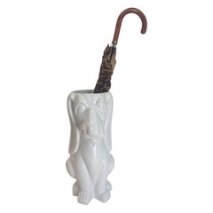 Adorable White Italian Ceramic Basset Hound Dog Umbrella Stand