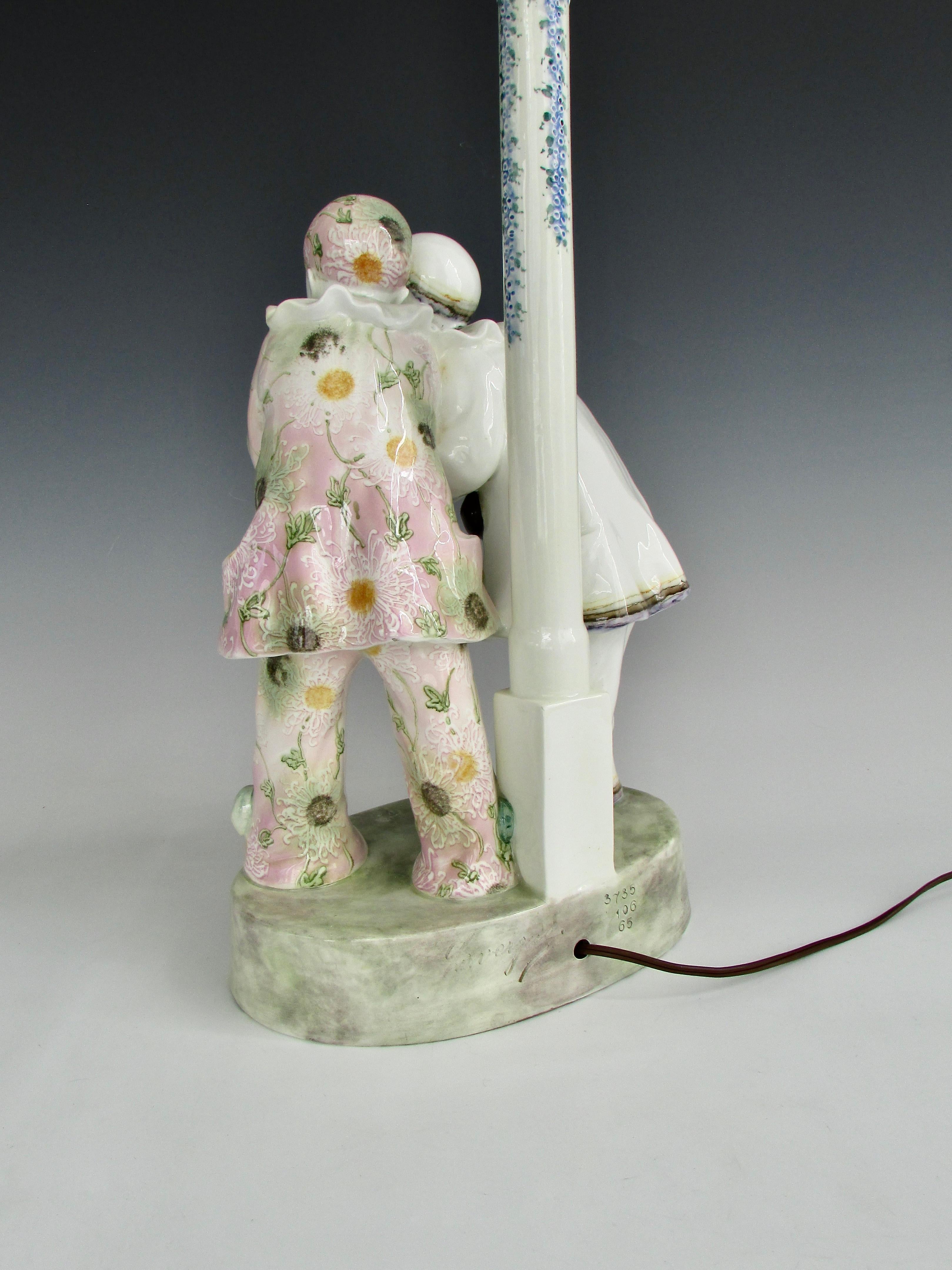 20th Century Adorable Young Clowns with Cigarette Goldscheider Artist Signed Table Lamp