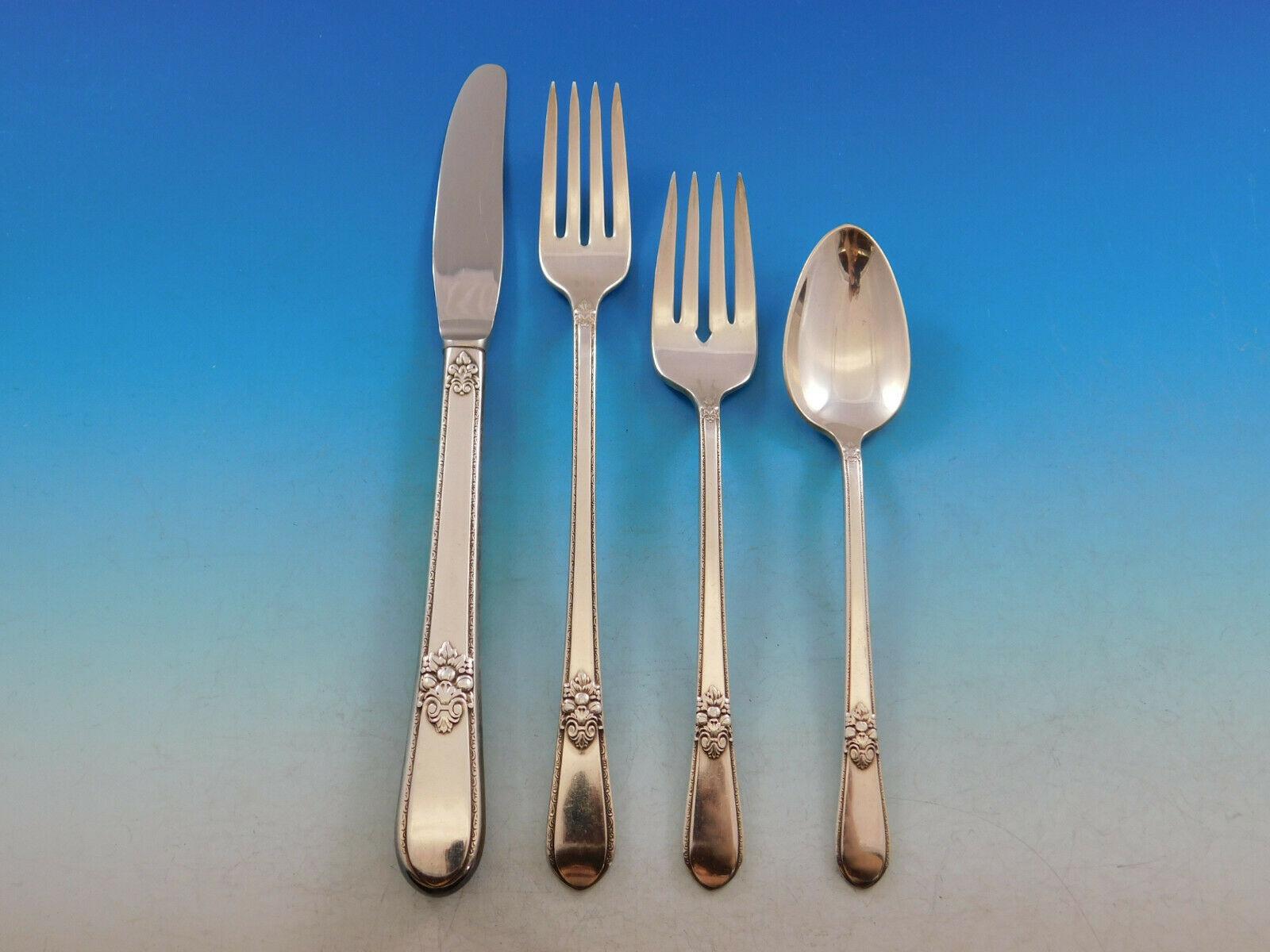 20th Century Adoration by 1847 Rogers Silverplate Flatware Set Service 53 pcs w/ floral chest