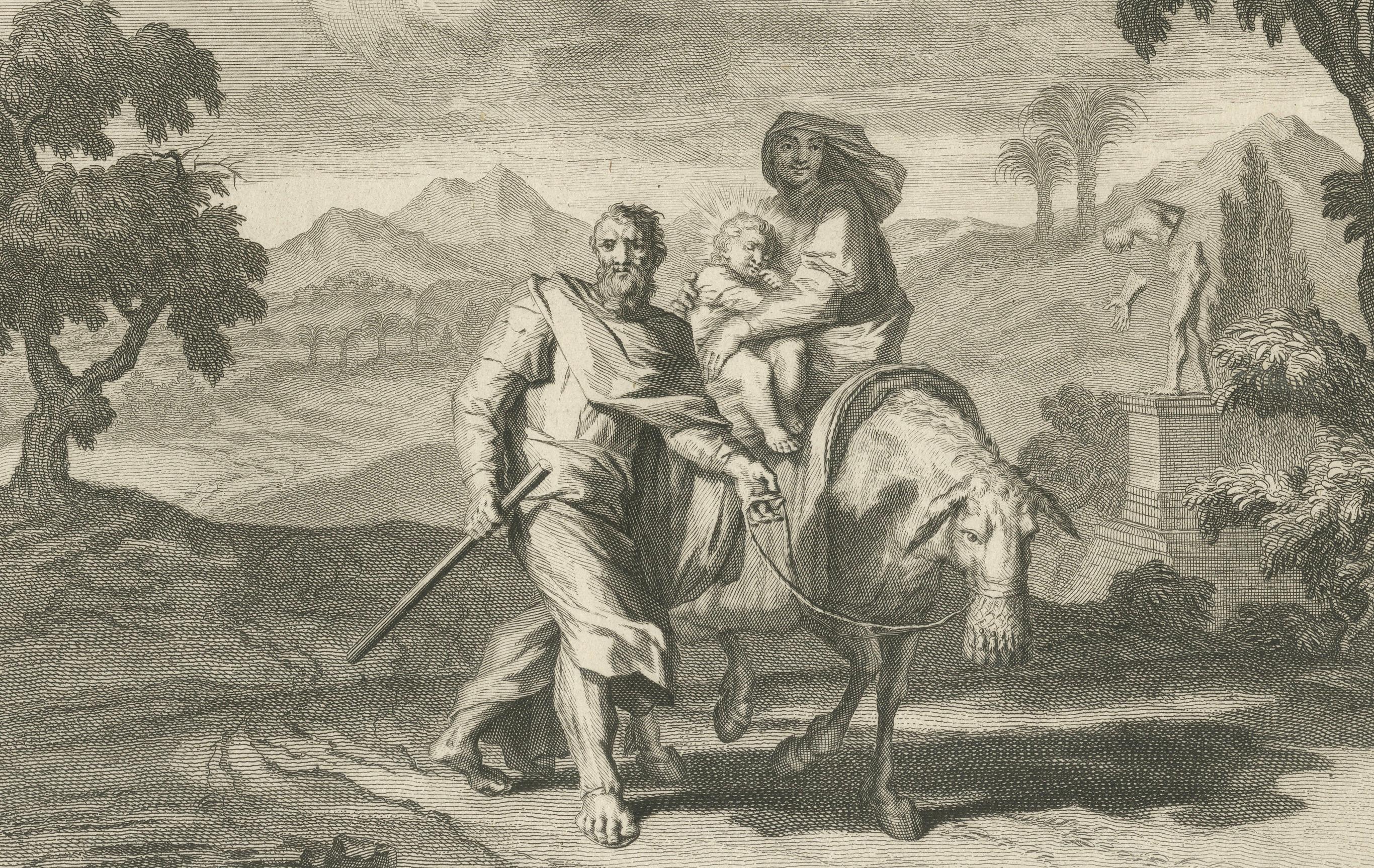 Anbetung der Heiligen Drei Könige und Flucht nach Ägypten - Pieter Mortier, ca.1700 (Graviert) im Angebot