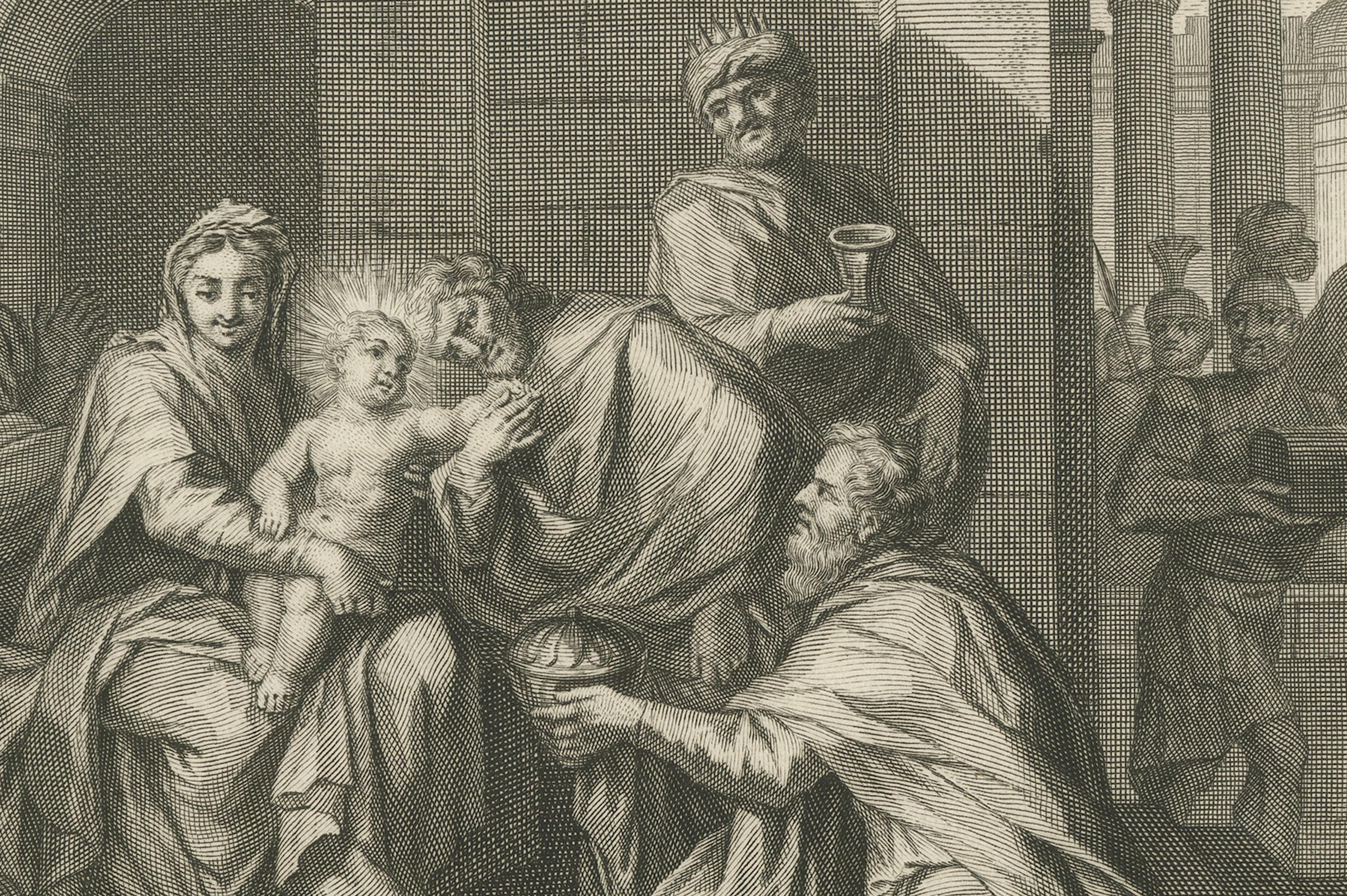 Anbetung der Heiligen Drei Könige und Flucht nach Ägypten - Pieter Mortier, ca.1700 (Papier) im Angebot