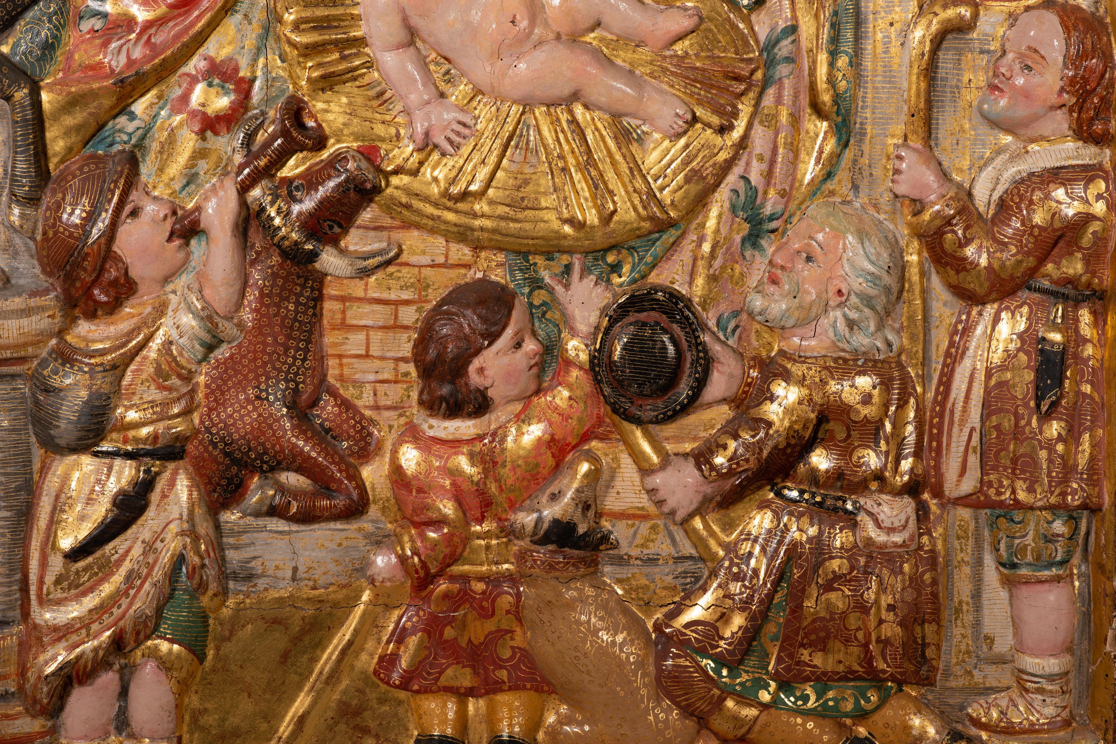 XVIIIe siècle et antérieur Adoration des bergers. Sculptée et polychromée  bois. École coloniale, 18e en vente