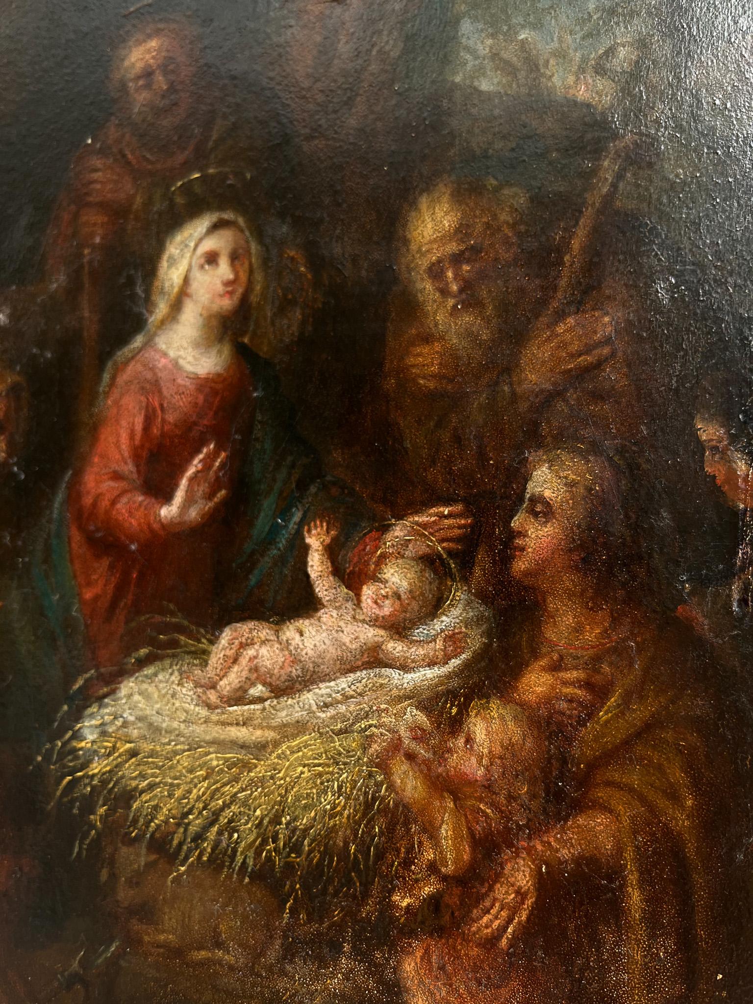 Adoration of the Shepherds, French School. Oil on canvas, 18th Century. Framed.