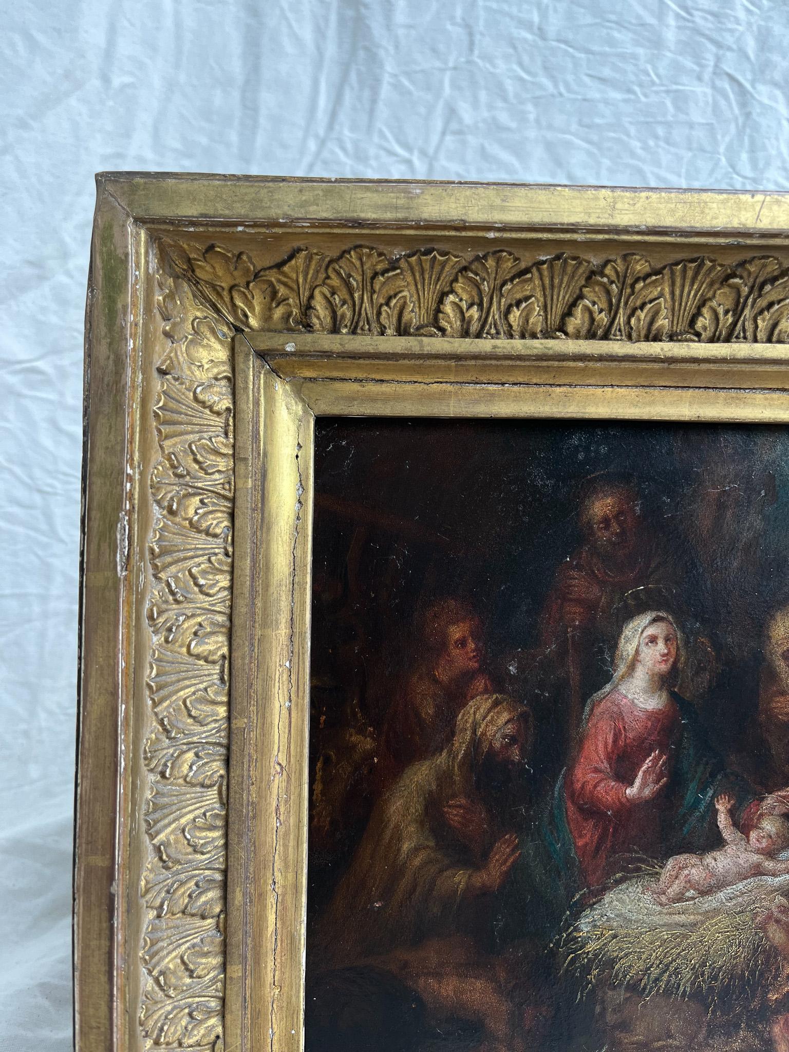 18th Century and Earlier Adoration of the Shepherds, French School, Oil on Canvas, 18th Century, Framed For Sale