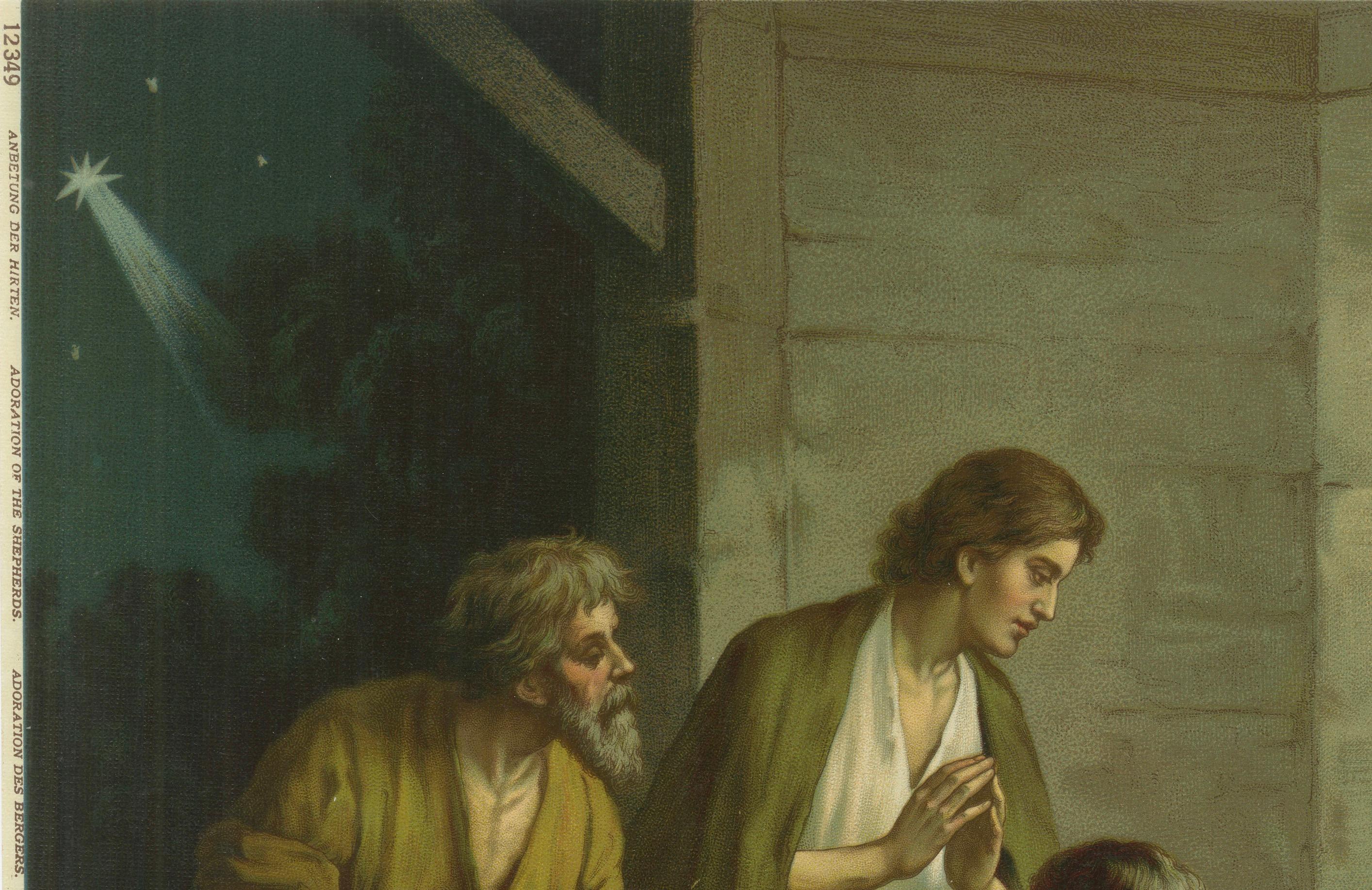 Anbetung der Hirten Krippe - Deutsche Chromolithographie, 1900 im Zustand „Gut“ im Angebot in Langweer, NL