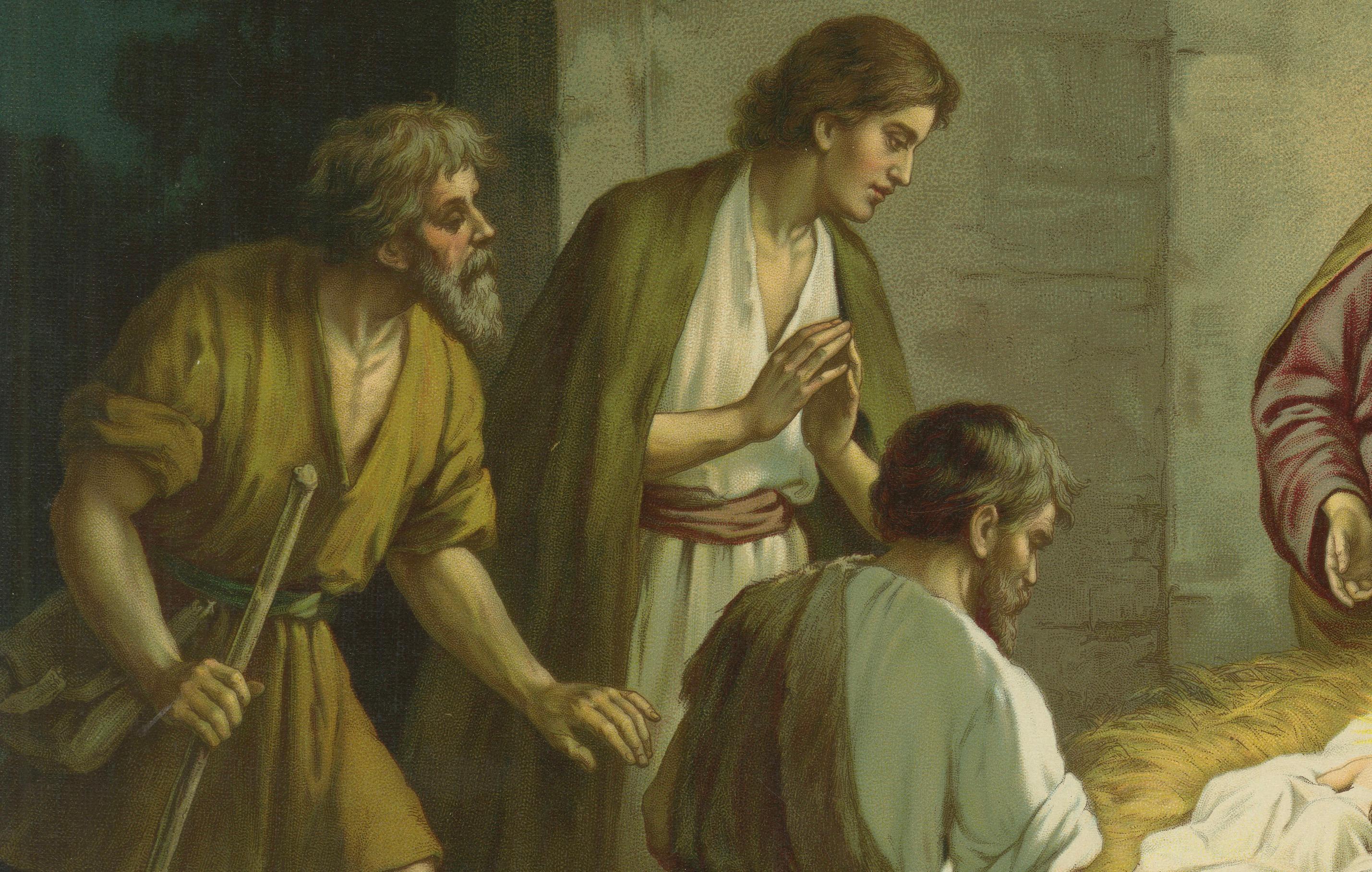 Anbetung der Hirten Krippe - Deutsche Chromolithographie, 1900 (20. Jahrhundert) im Angebot