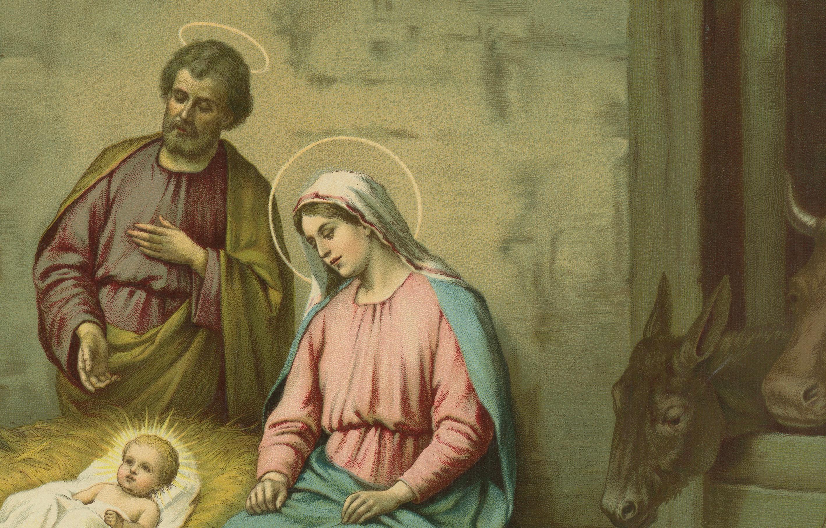 Anbetung der Hirten Krippe - Deutsche Chromolithographie, 1900 (Papier) im Angebot