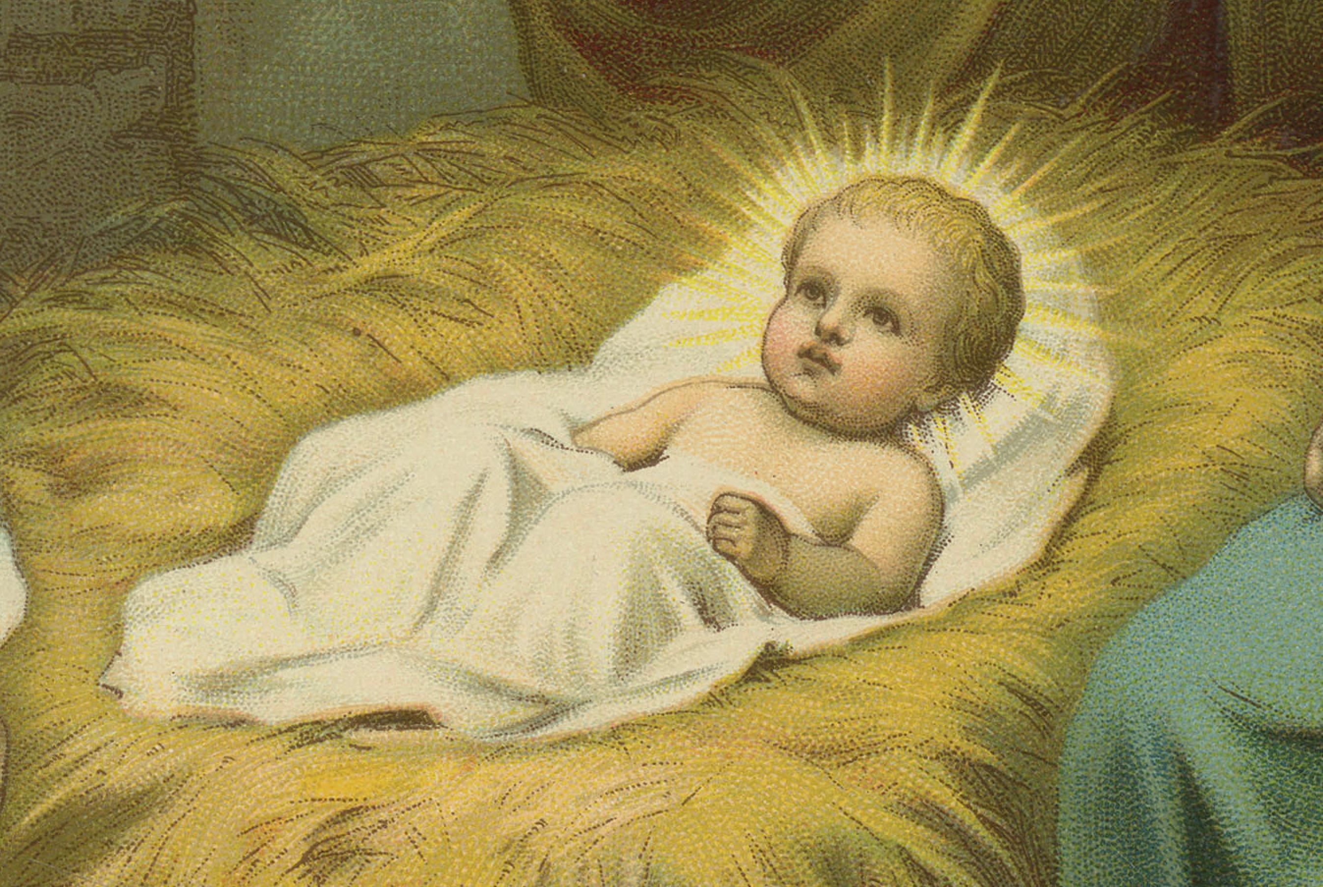 Anbetung der Hirten Krippe - Deutsche Chromolithographie, 1900 im Angebot 1