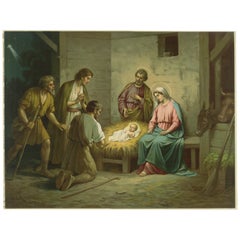 Adoration of the Shepherds Nativity Scene – German Chromolithograph, 1900