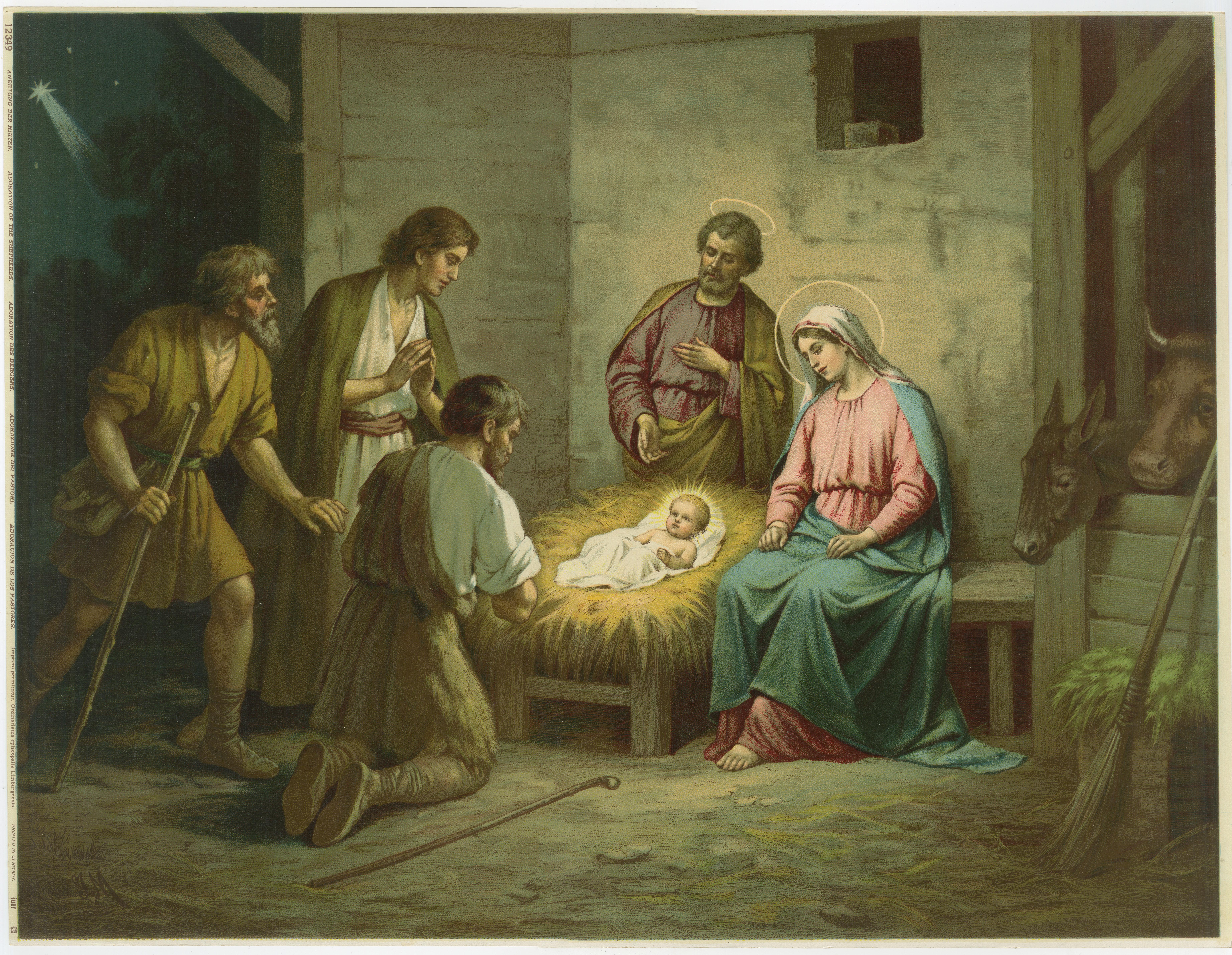 Adoration of the Shepherds Nativity Scene – German Chromolithograph, 1900