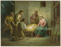 Adoration of the Shepherds Nativity Scene – German Chromolithograph, 1900