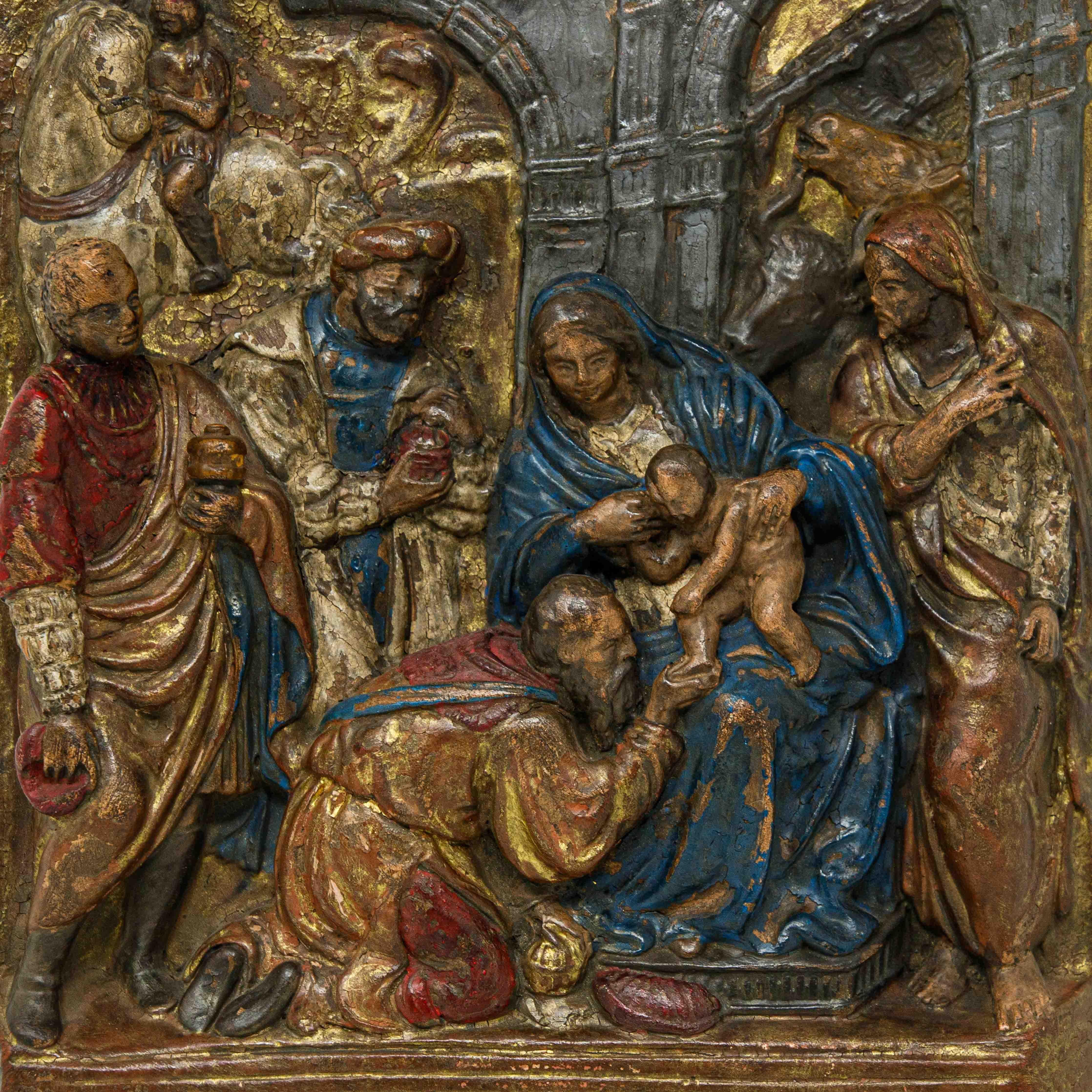 17. Jahrhundert

Anbetung der Heiligen Drei Könige

Polychrome Terrakotta, 24 x 18 cm

Dieses Relief aus Terrakotta, das seine ursprüngliche Polychromie bewahrt hat, stellt die berühmte Episode aus dem Leben Jesu aus der Anbetung der Heiligen Drei