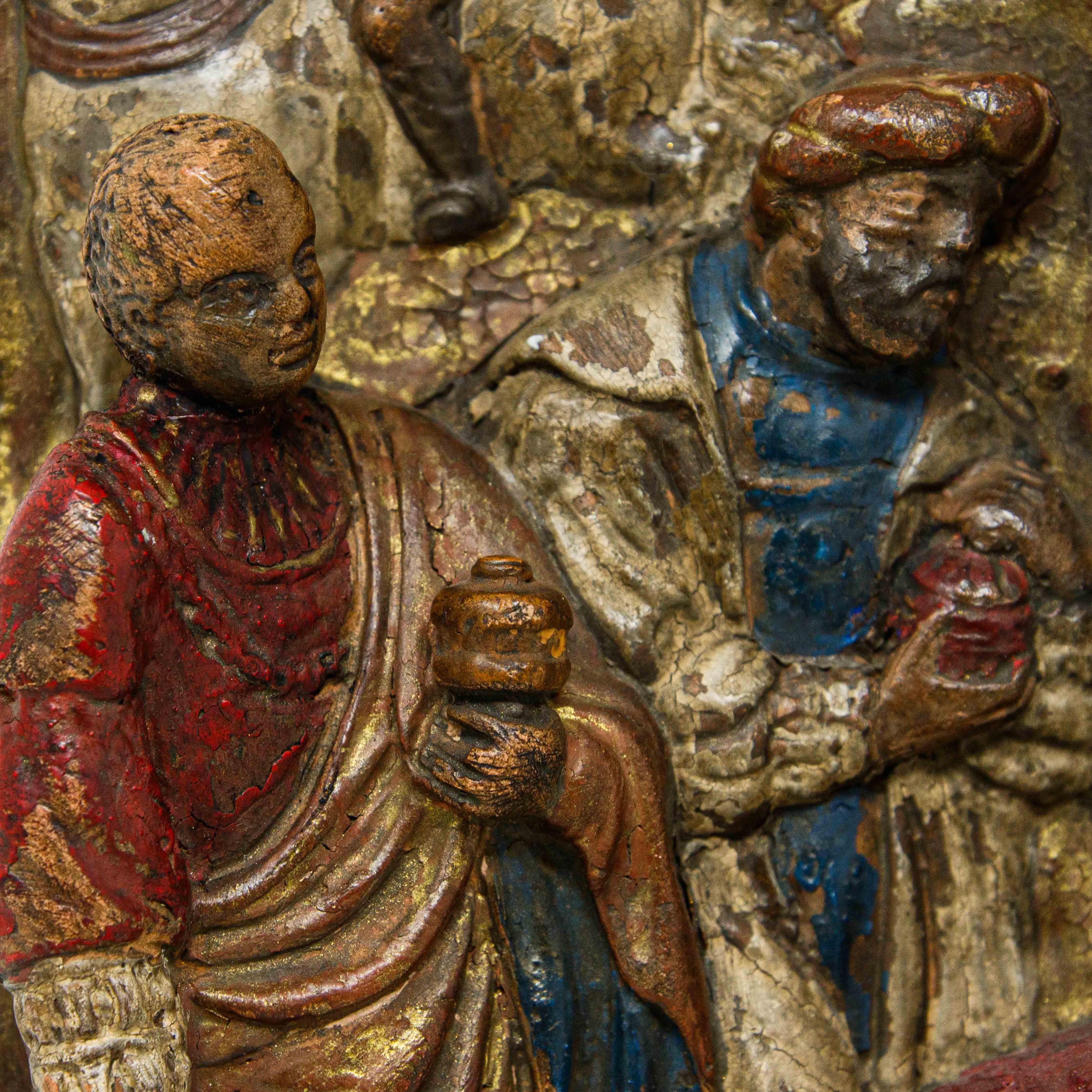 Anbetung der Könige in polychromer Terrakotta, 17. Jahrhundert (Töpferwaren) im Angebot