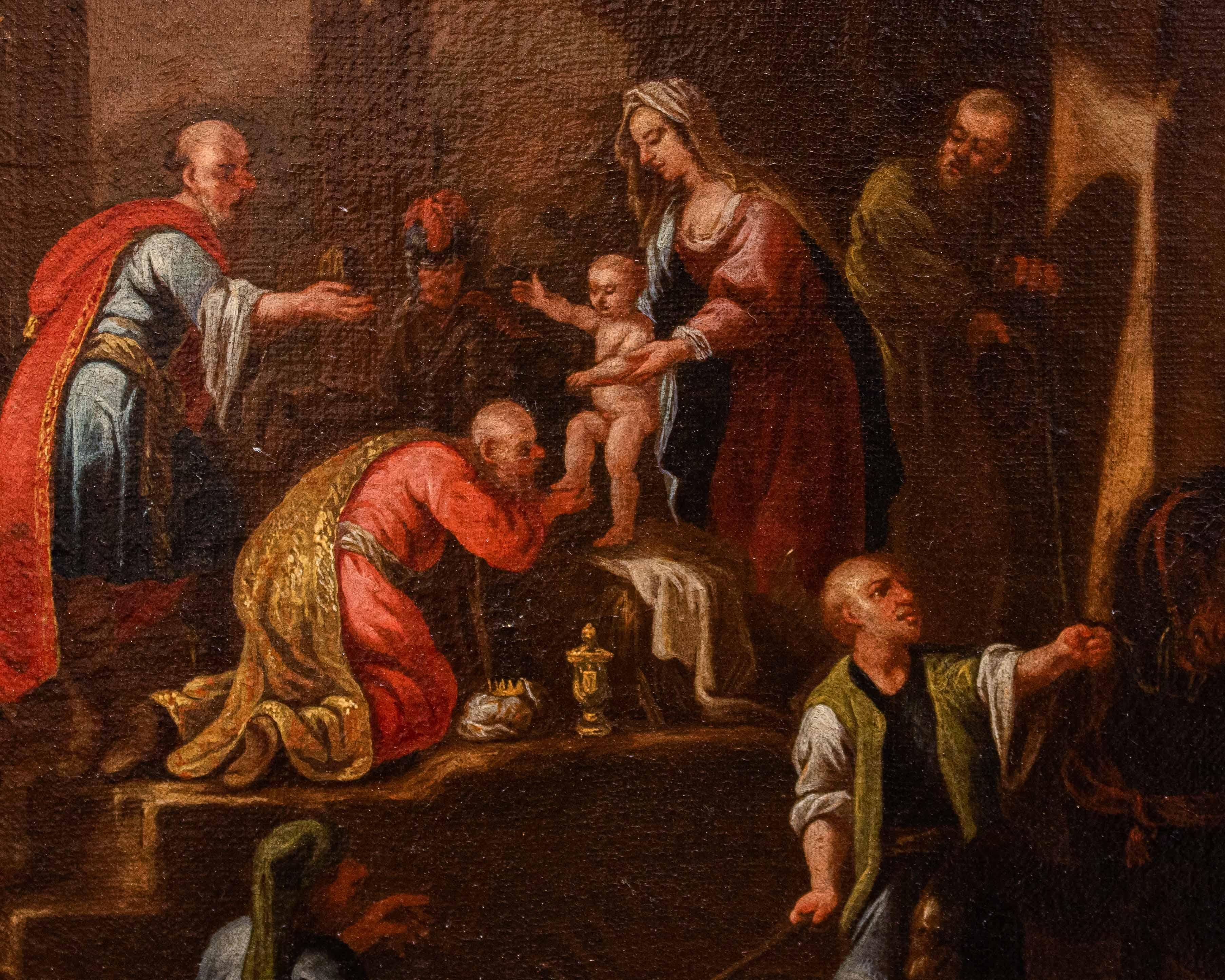 18th Century and Earlier Adorazione dei Magi, Olio su tela, XVII secolo, Scuola veneta For Sale