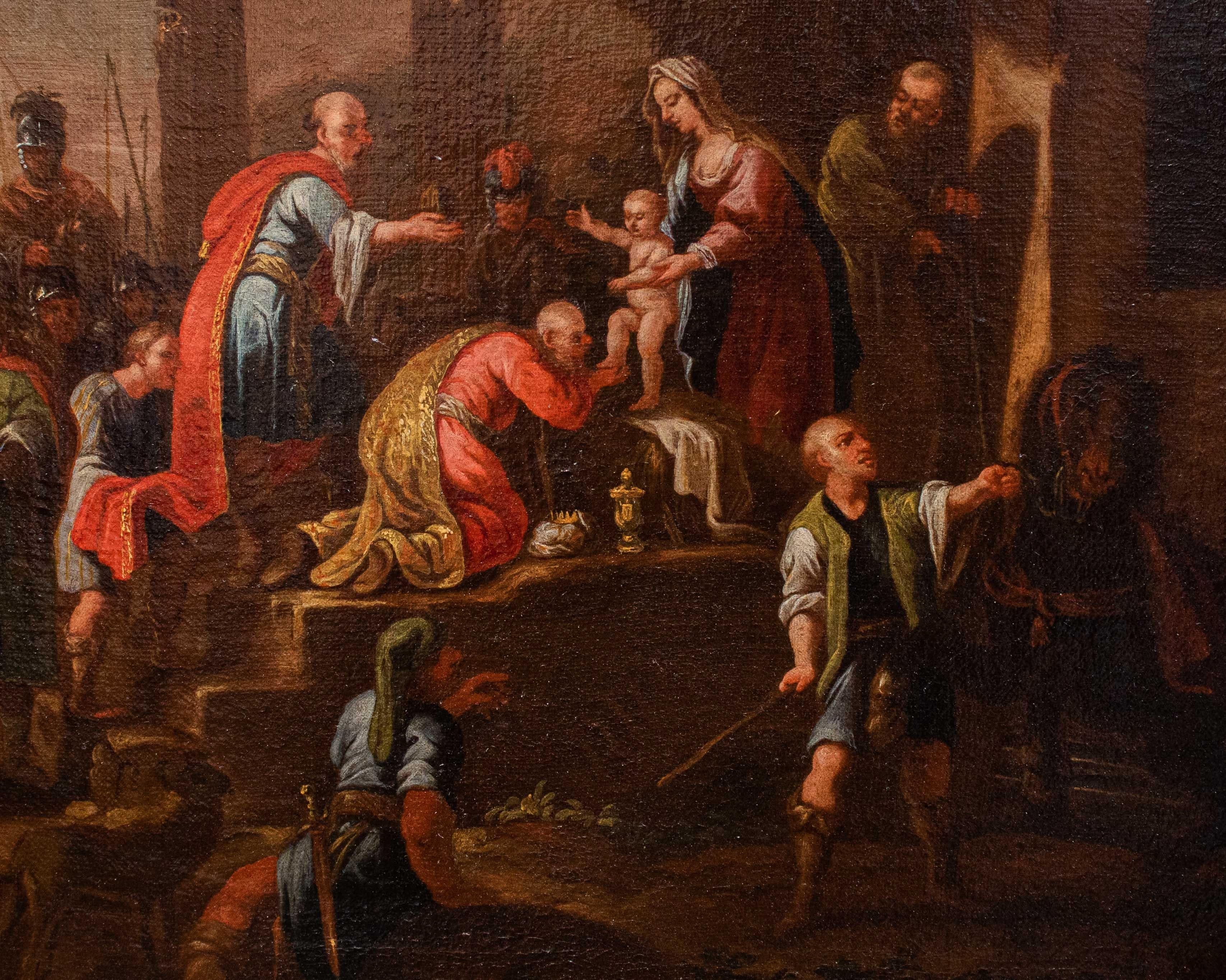 Canvas Adorazione dei Magi, Olio su tela, XVII secolo, Scuola veneta For Sale