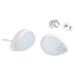 Adorn Petite Aquamarine Druzy Silver Stud Earrings