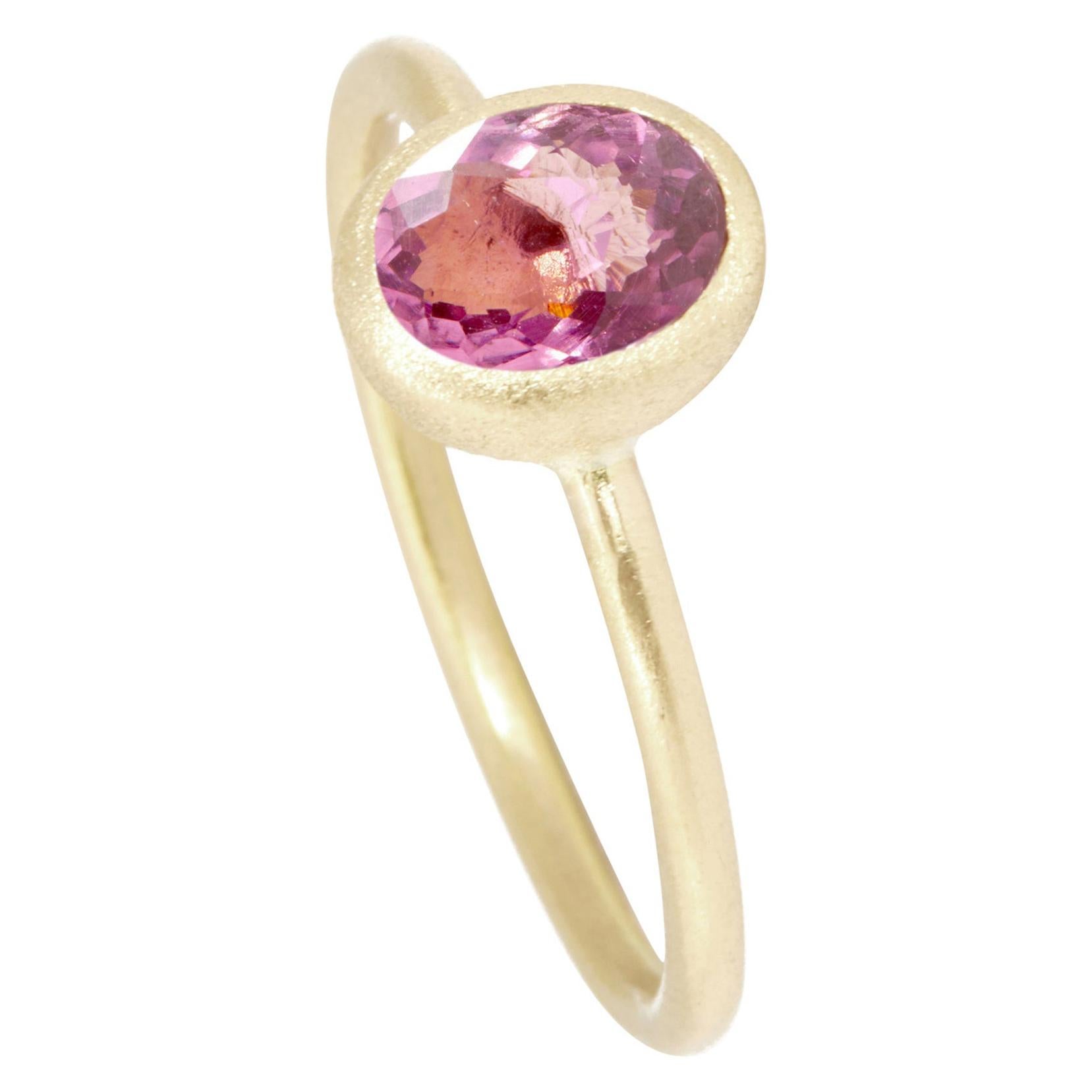 For Sale:  Adorn Petite Pink Tourmaline 18 Karat Gold Ring