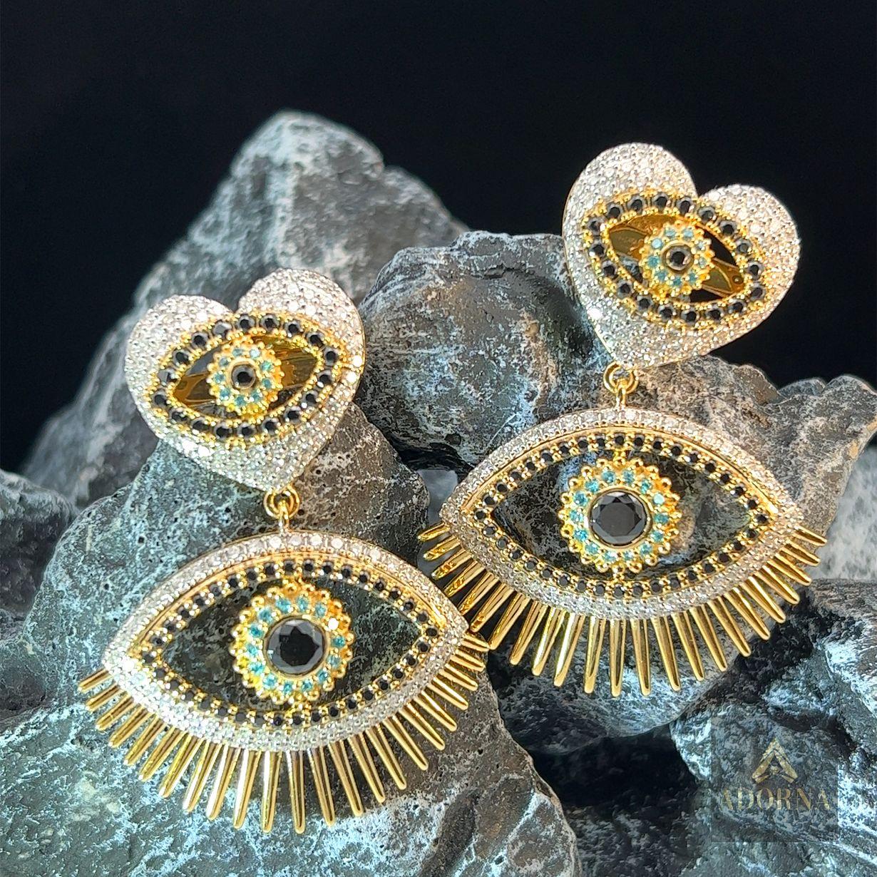 Uncut Adorna Lux - Enchanting evil eye earrings For Sale