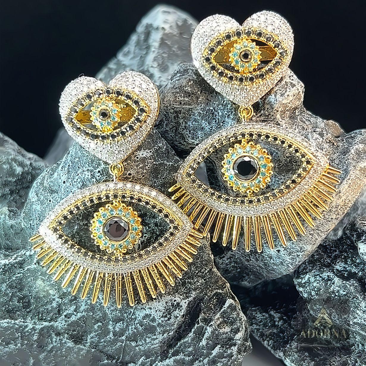 Adorna Lux - Enchanting evil eye earrings In New Condition For Sale In Los Angeles, CA