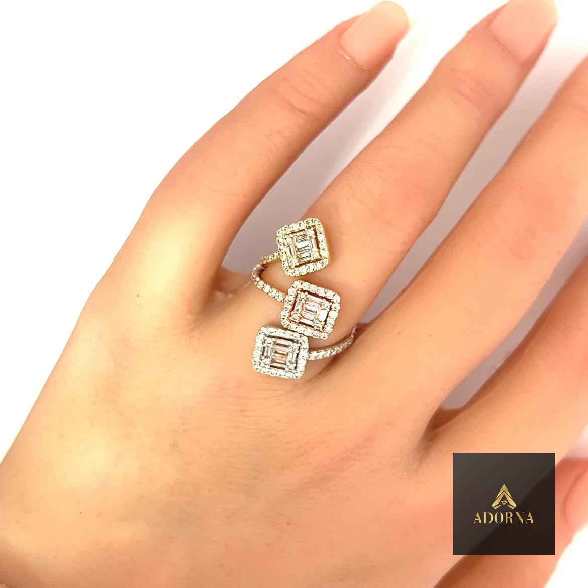 Embrace the allure of this exquisite jewelry piece, meticulously crafted in 14K yellow gold with a radiant white rhodium finish. Designed to fit size 6, it features a dazzling array of 114 diamonds, boasting a total carat weight of 1.52. Every