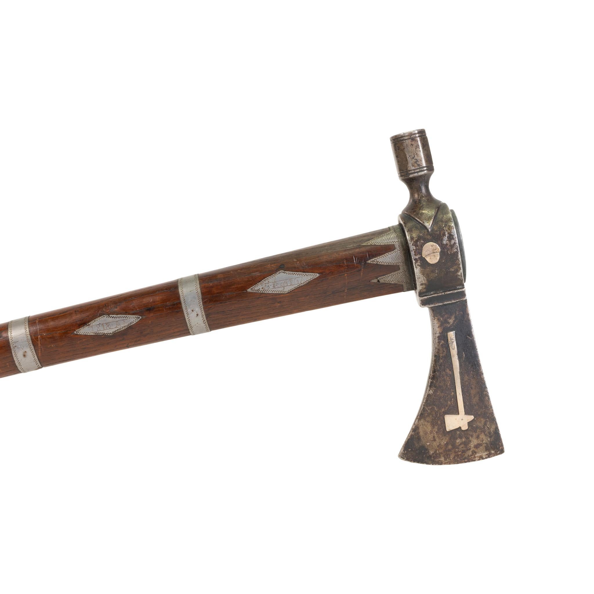 Native American Adorned Iron 19th Century Pipe Tomahawk For Sale