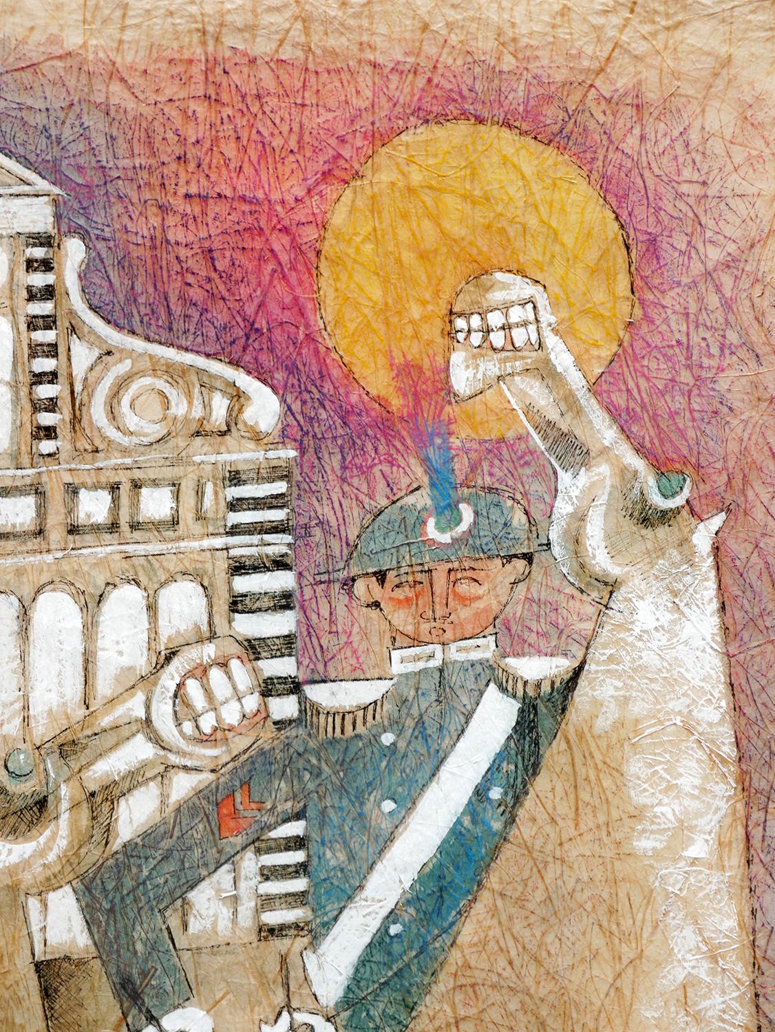 Peinture moderne abstraite de figure représentant la basilique de Santa Maria Novella en vente 2