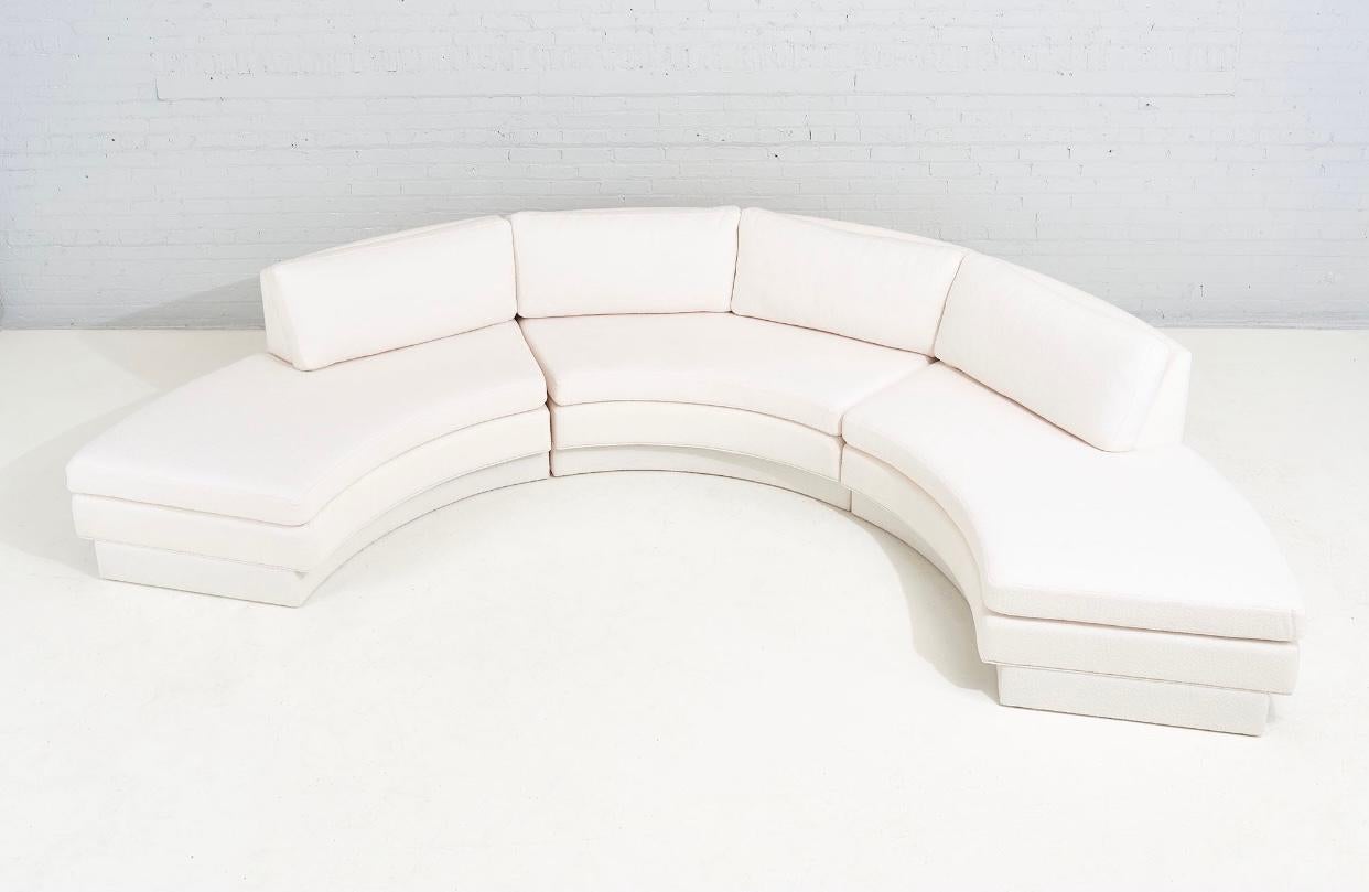 Adrain Pearsall half circle modular sectional sofa, 1970. Completely restored in white boucle.