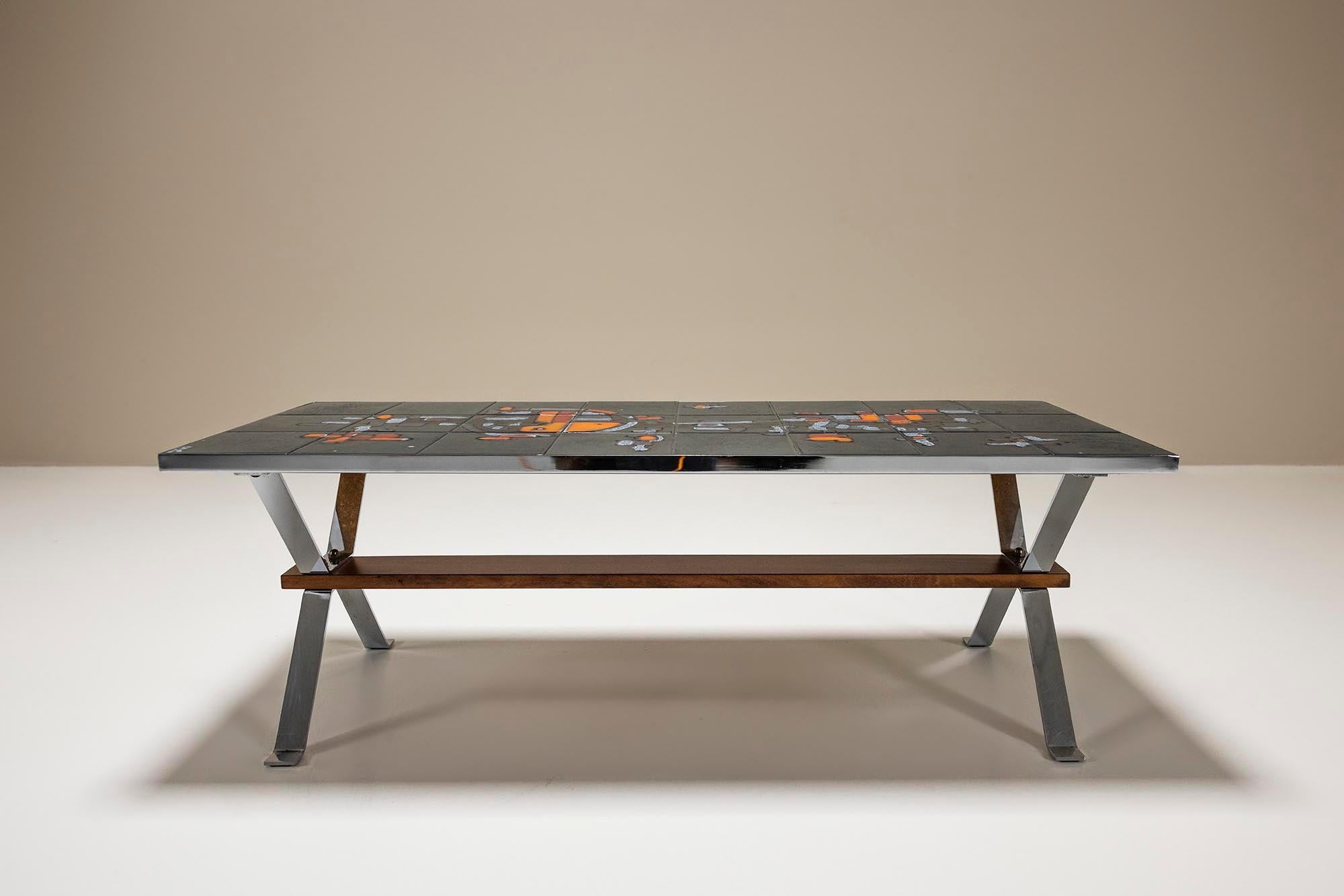 Mid-Century Modern Adri Belgique Tiled Coffee Table, France 1960's For Sale