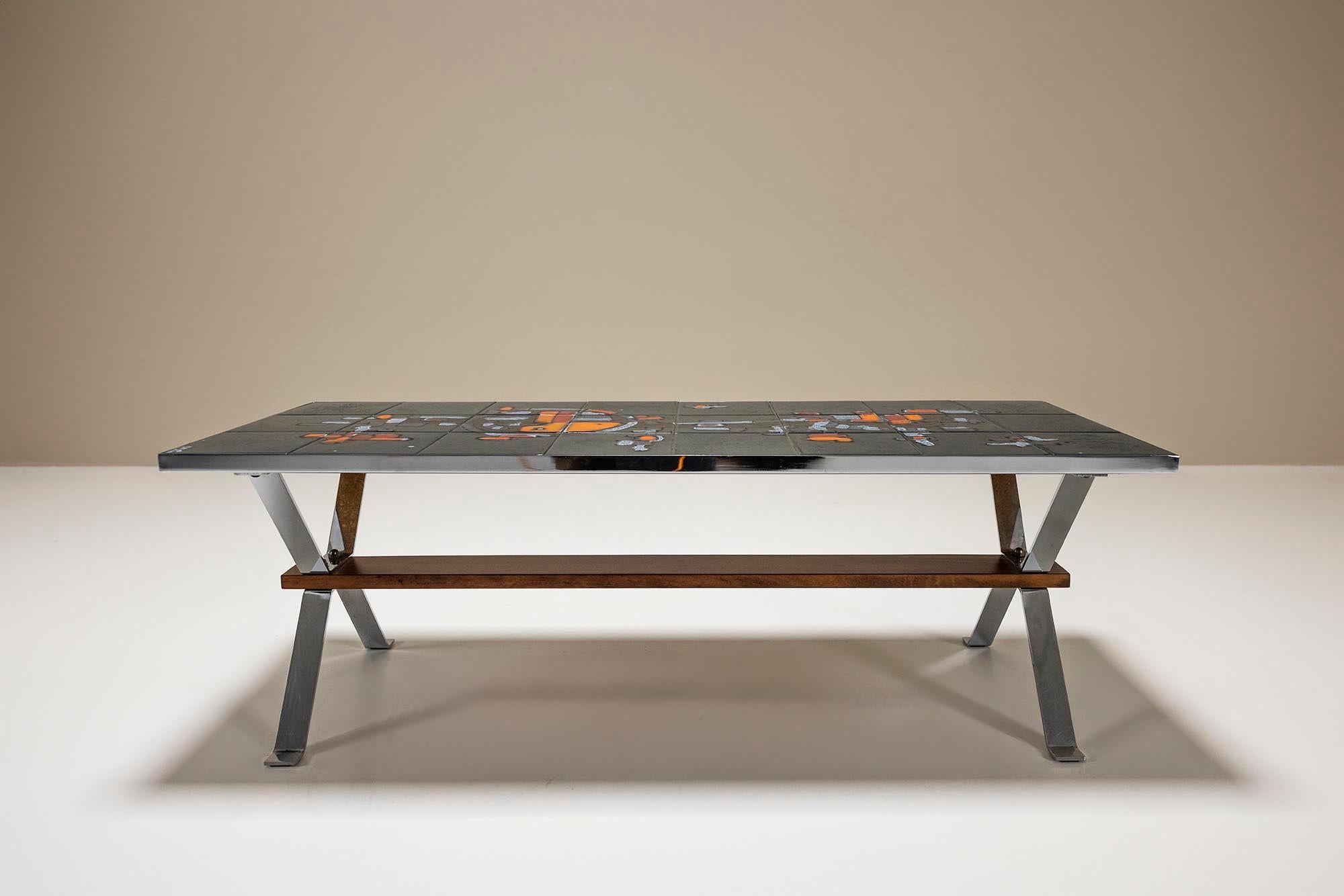 Adri Belgique Gefliester Couchtisch, Frankreich 1960er Jahre (Moderne der Mitte des Jahrhunderts) im Angebot