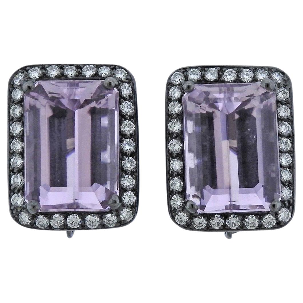 Adria de Haume 24 Carat Kunzite Diamond Gold Earrings